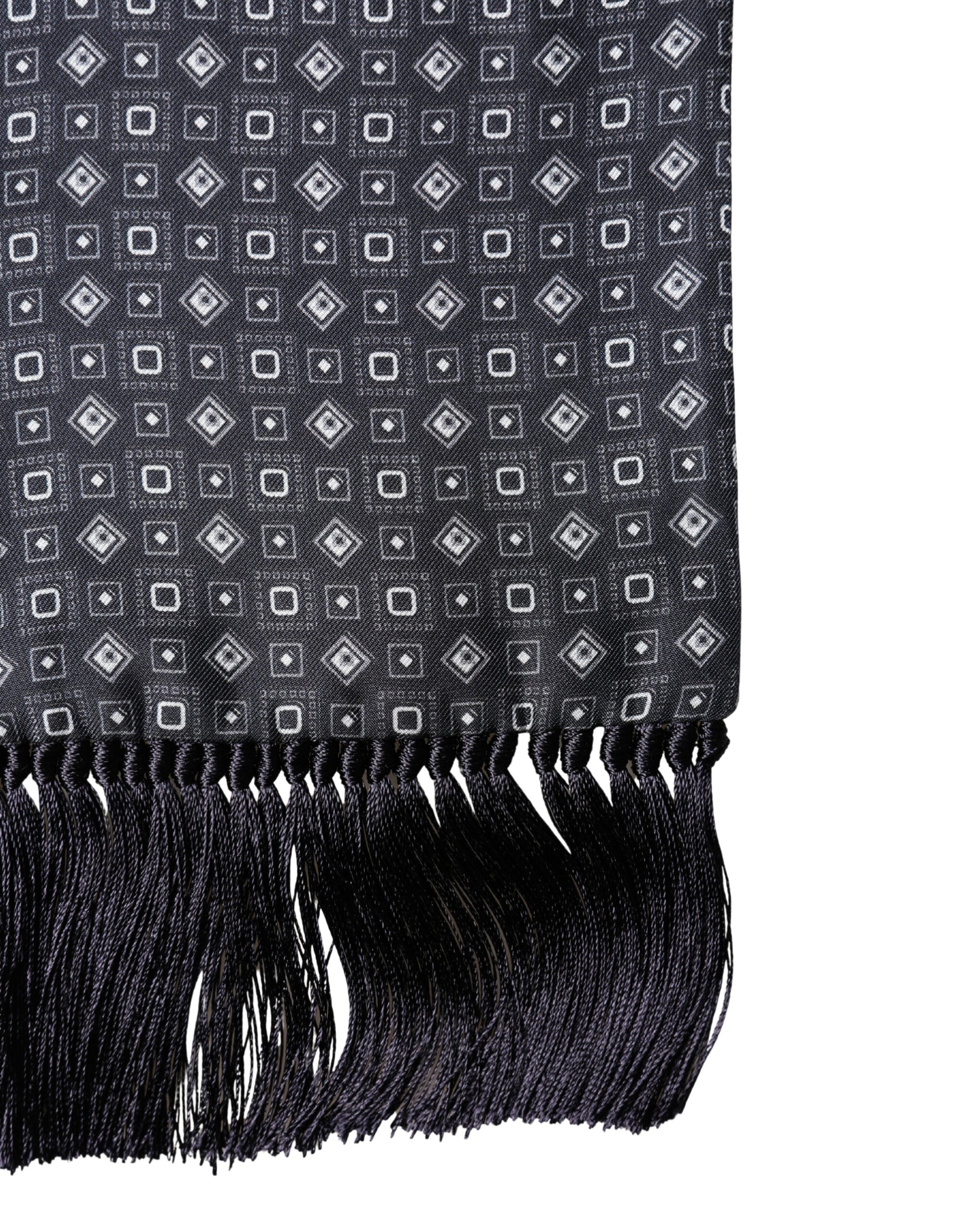 Dolce & Gabbana Black Silk Geometric Fringe Wrap Foulard 136cm X 15cm  Scarf