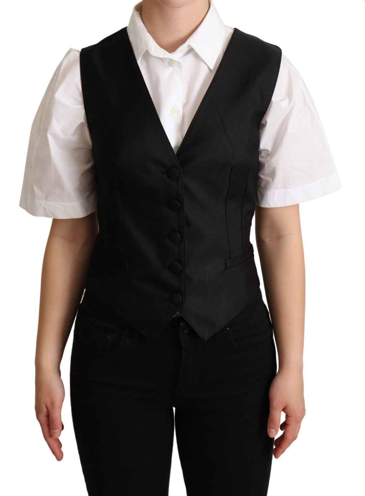 Dolce & Gabbana Solid Black Silk Sleeveless Waistcoat Vest Top