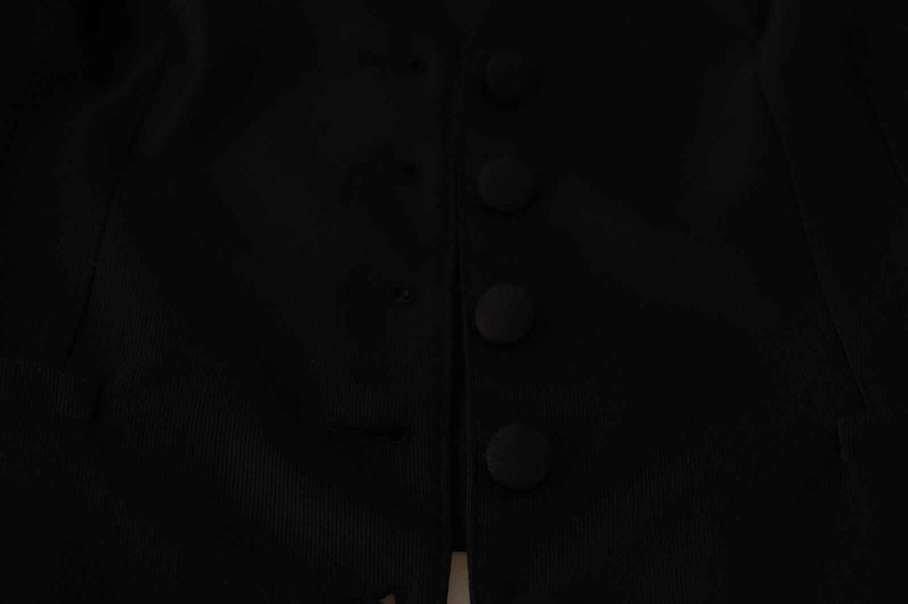 Dolce & Gabbana Solid Black Silk Sleeveless Waistcoat Vest Top