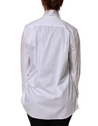 Dolce & Gabbana White Cotton Bow Tie Long Sleeves Blouse Top