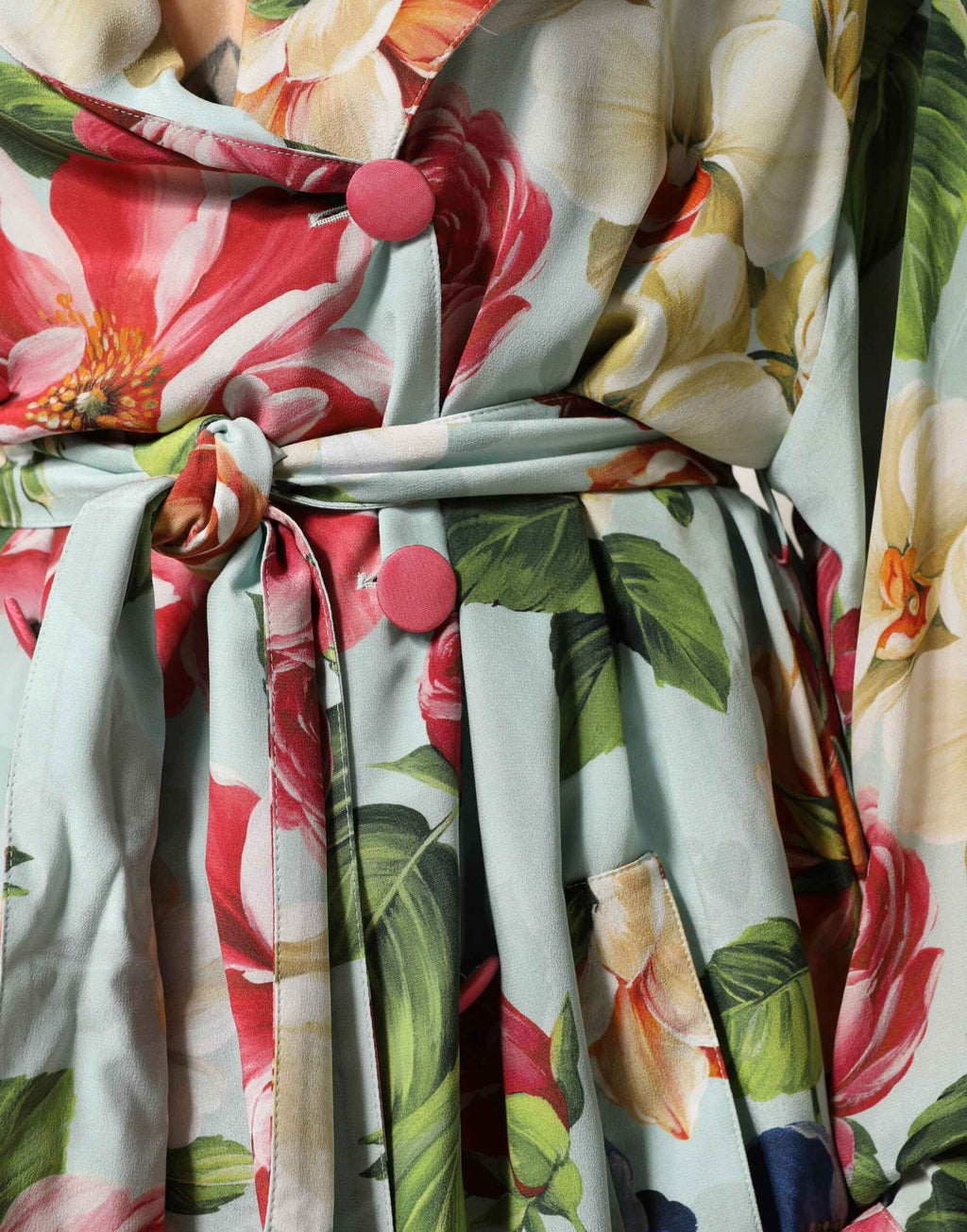 Dolce & Gabbana Green Floral Silk Wrap Midi Long Sleeve Dress