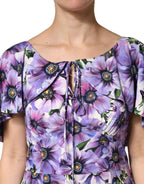 Dolce & Gabbana Purple Floral Silk Stretch Elegant Gown  Dress