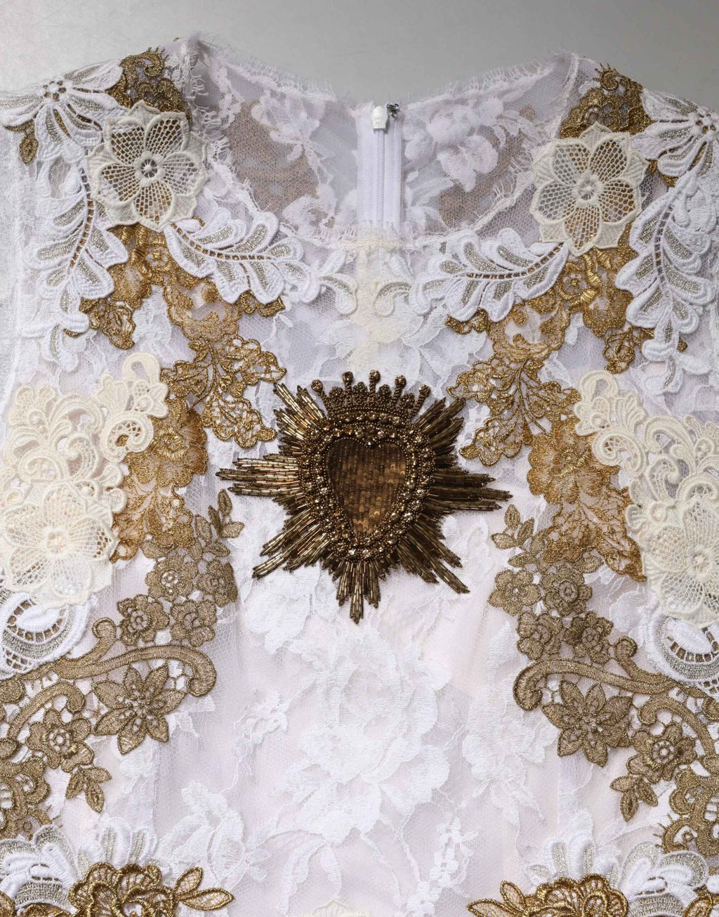 Dolce & Gabbana Ivory Lace Silk Embellished Sleeveless  Dress