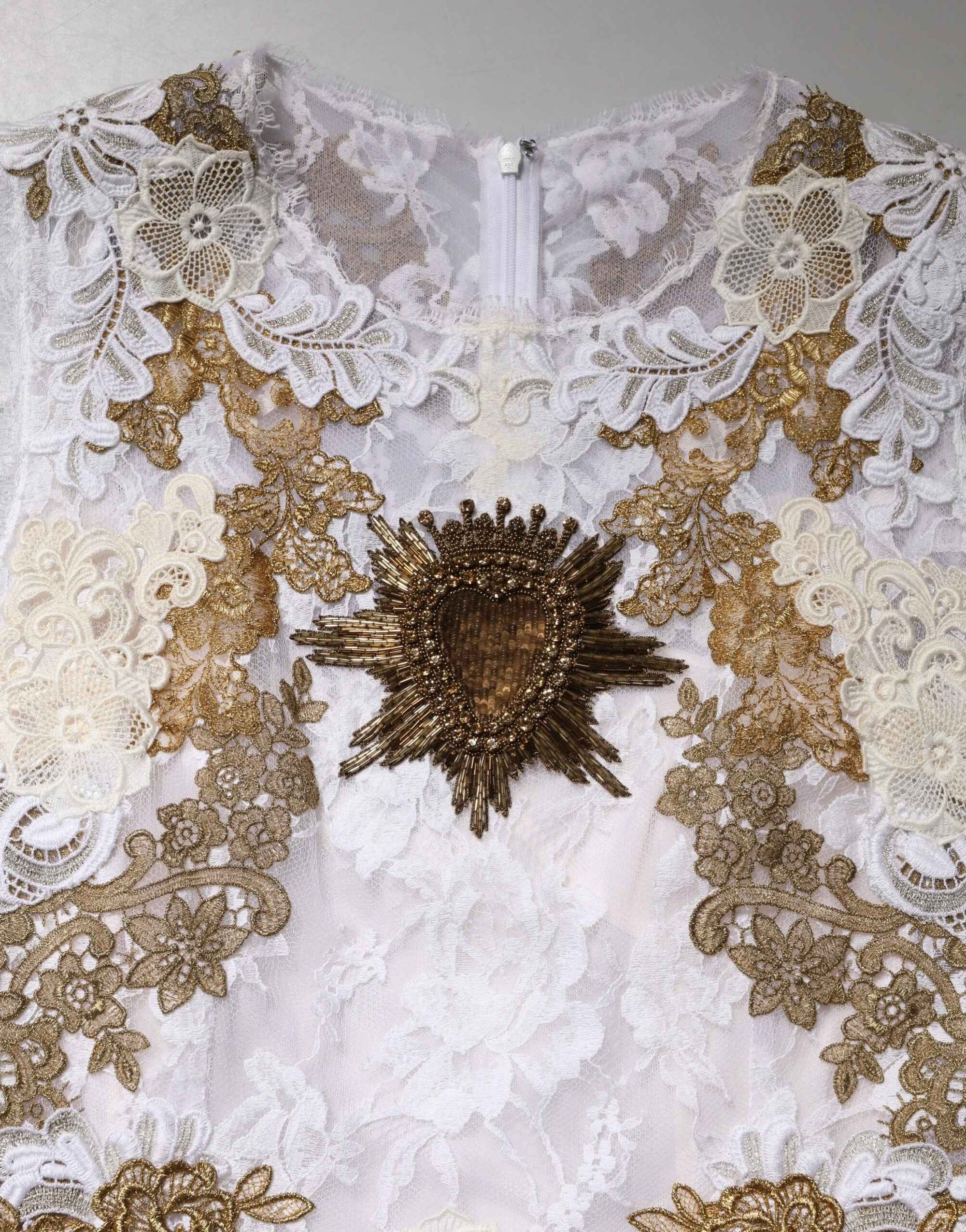 Dolce & Gabbana Ivory Lace Silk Embellished Sleeveless  Dress