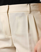 Dolce & Gabbana Ivory Wool Mid Waist Cropped Trouser Pants