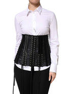 Dolce & Gabbana Black Lace-Up Waist Cincher Bustier Corset Top