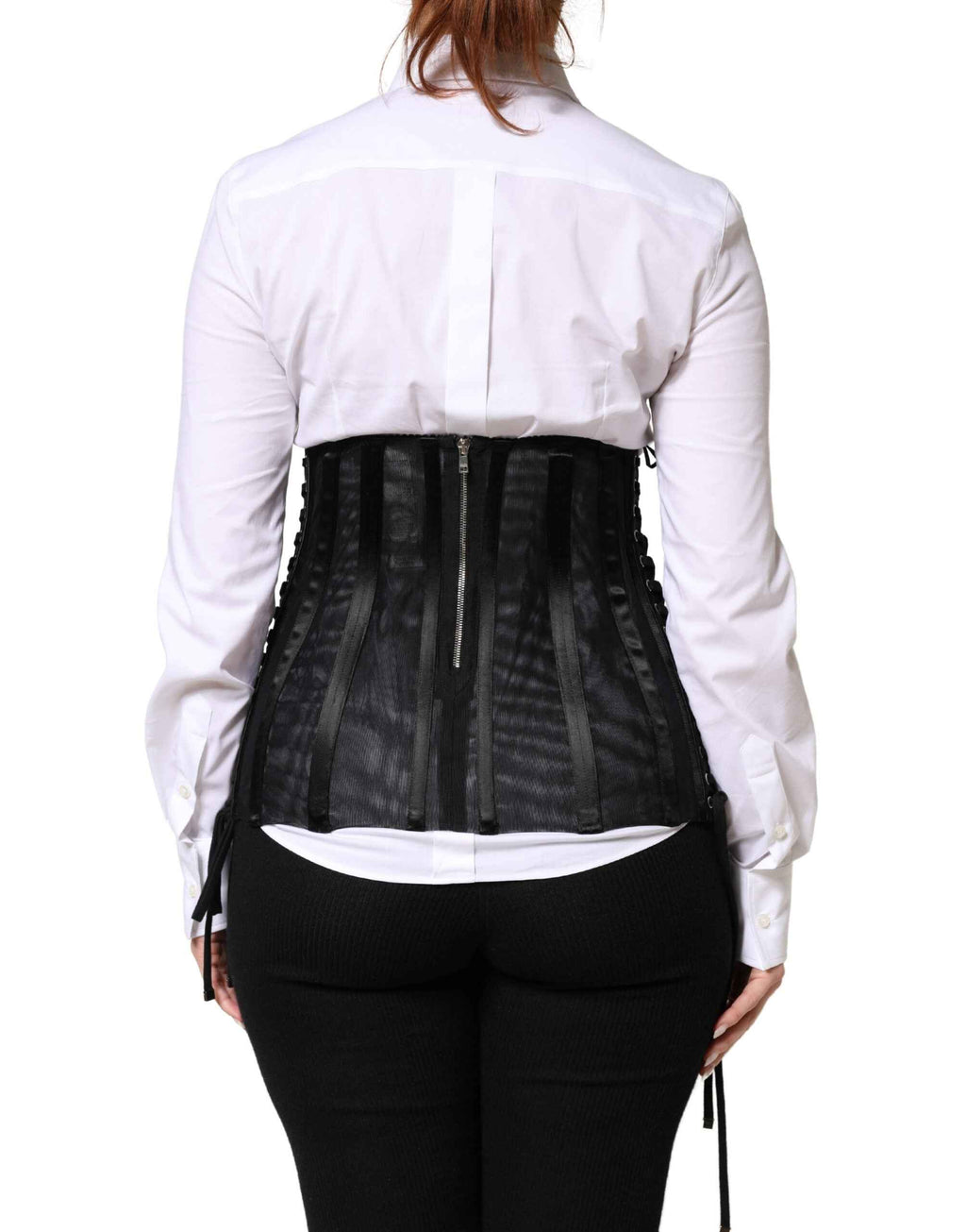 Dolce & Gabbana Black Lace-Up Waist Cincher Bustier Corset Top
