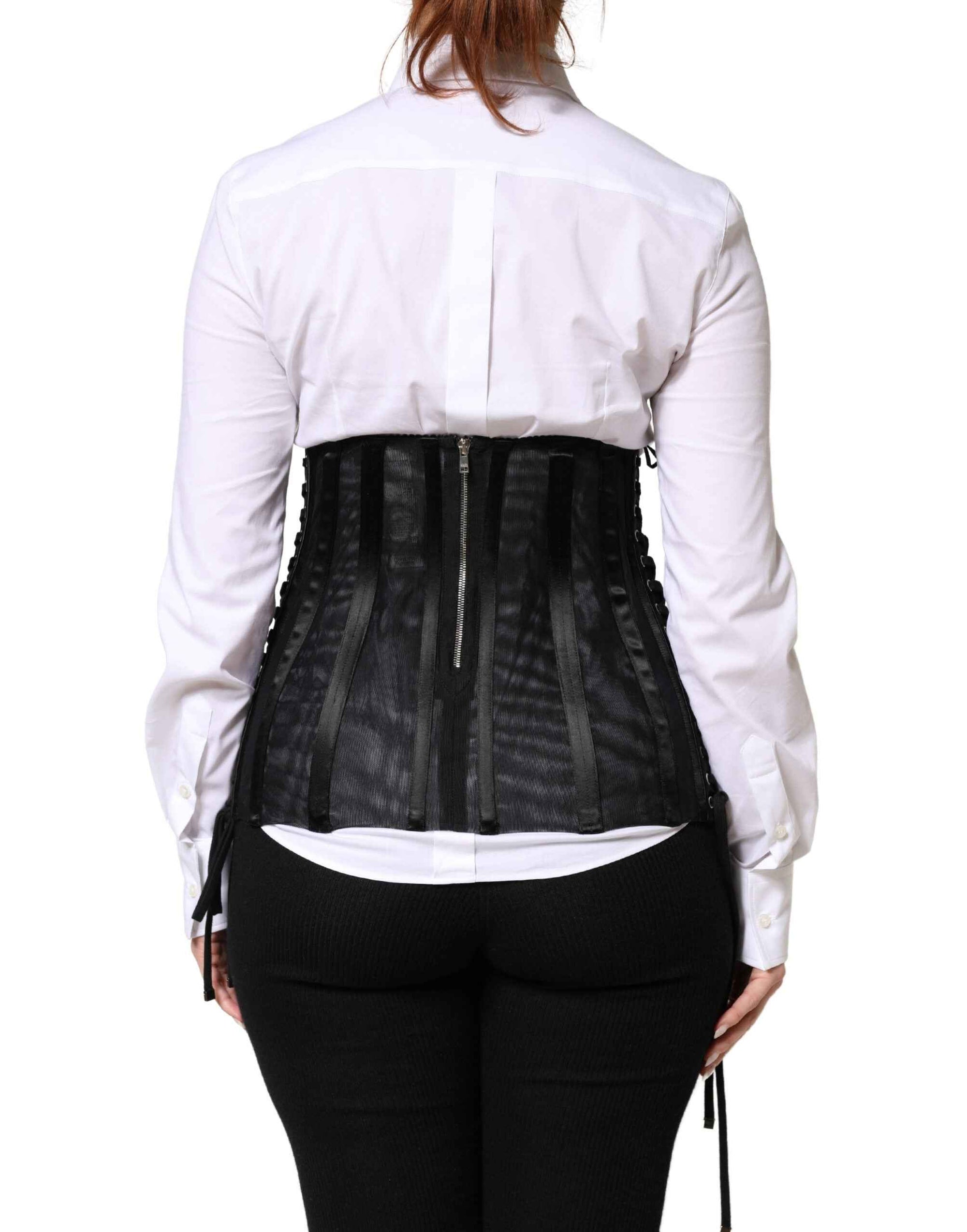 Dolce & Gabbana Black Lace-Up Waist Cincher Bustier Corset Top