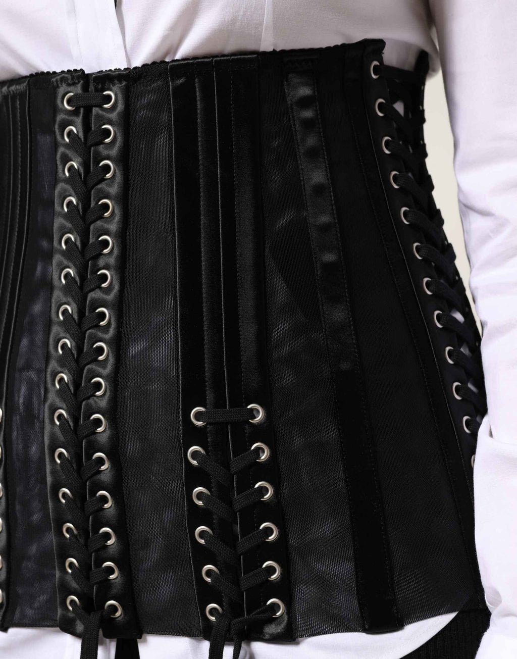 Dolce & Gabbana Black Lace-Up Waist Cincher Bustier Corset Top