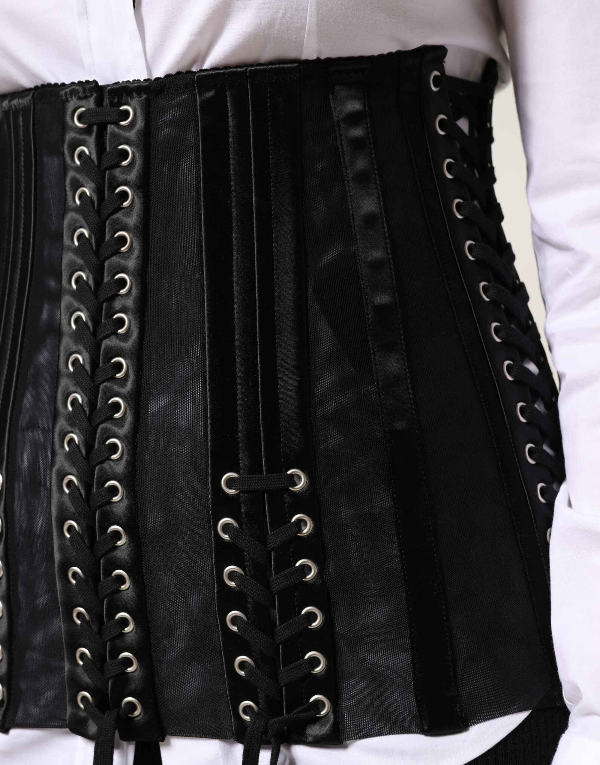 Dolce & Gabbana Black Lace-Up Waist Cincher Bustier Corset Top