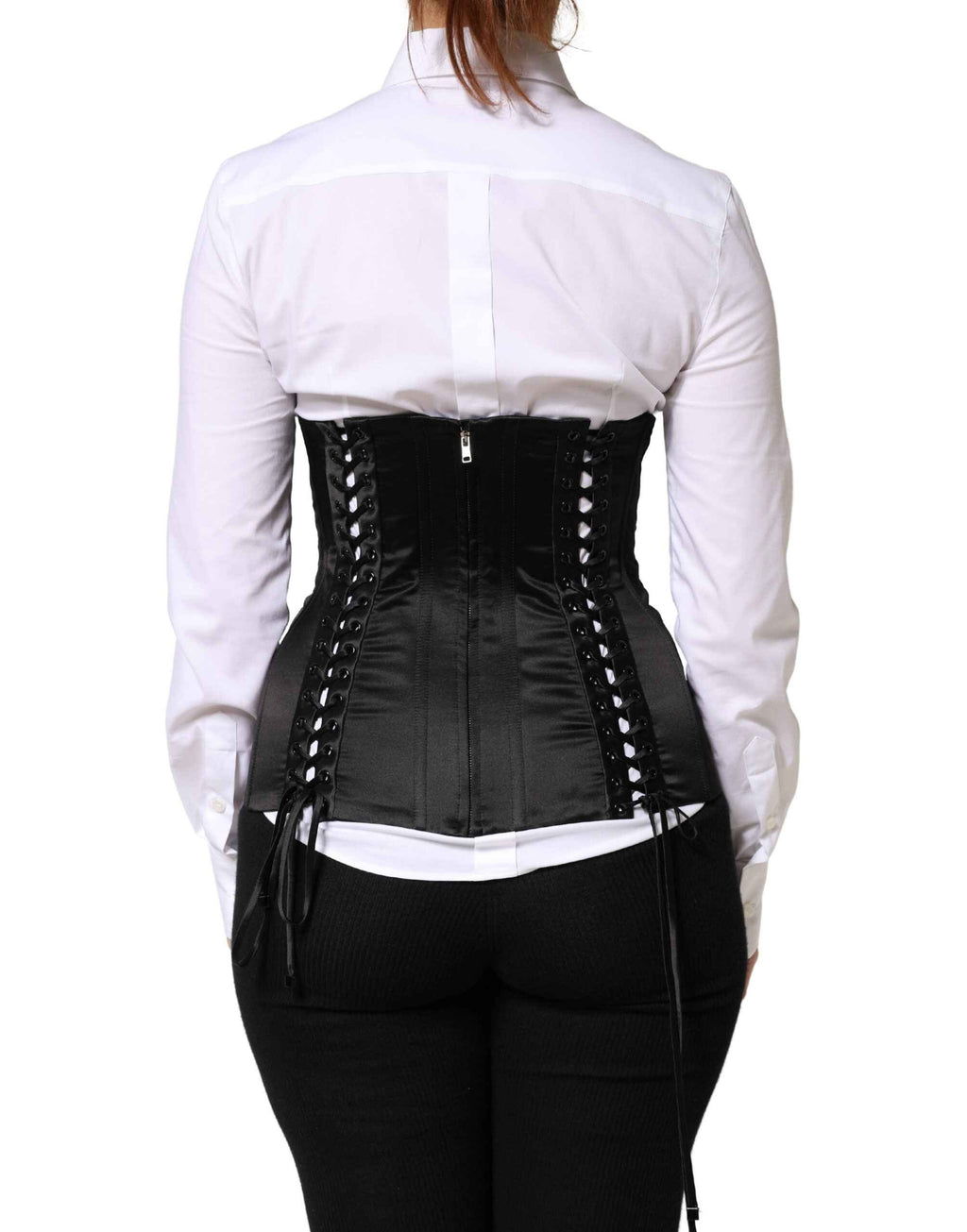 Dolce & Gabbana Black Silk Lace-Up Waist Cincher Corset Top