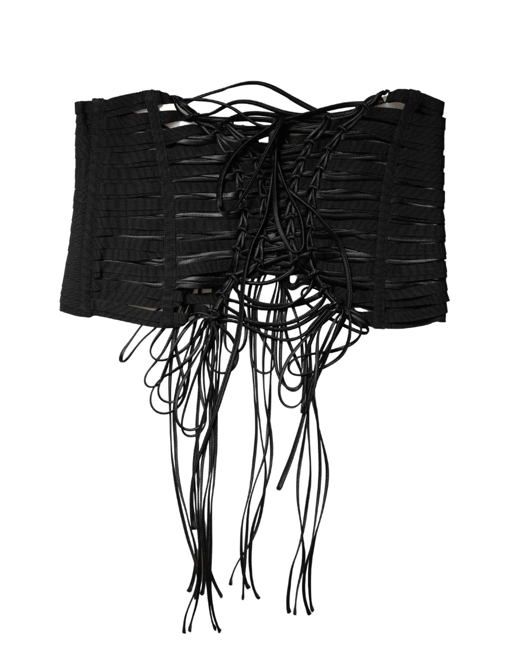Dolce & Gabbana Black Polyester LaceUp Waist Cincher Corset Top