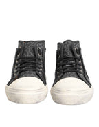 Dolce & Gabbana Black White Canvas Logo Mid Top Sneakers Shoes