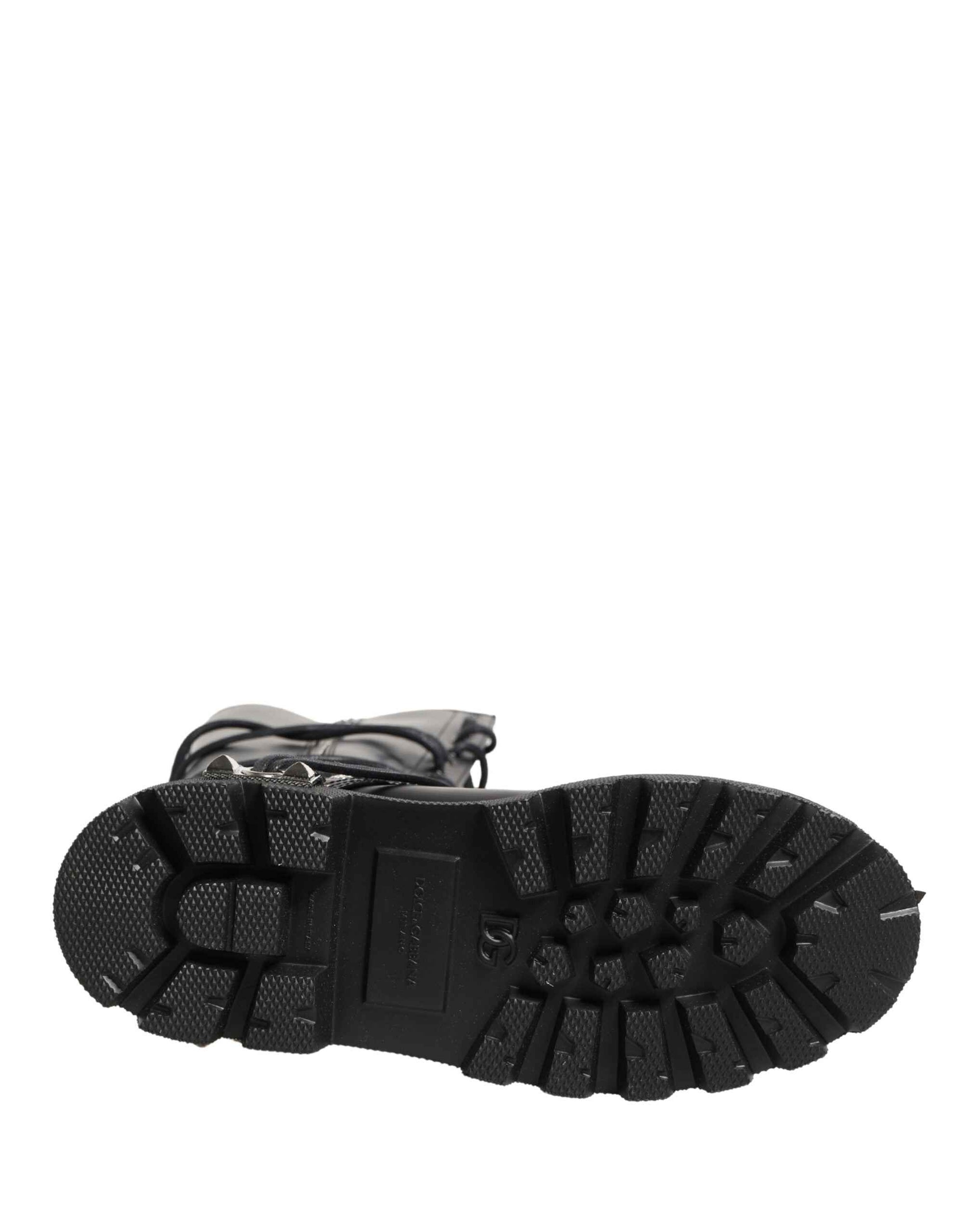 Dolce & Gabbana Black Leather Knee High Combat Boots Shoes