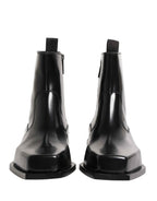 Dolce & Gabbana Black Leather Zip Closure Ankle Boots Shoes