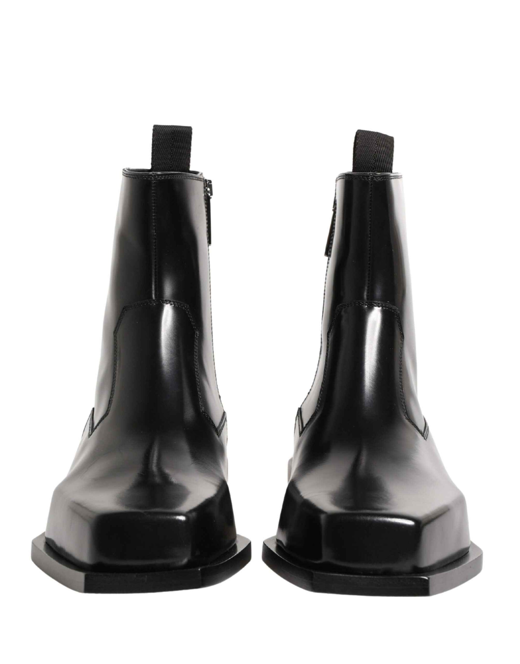 Dolce & Gabbana Black Leather Zip Closure Ankle Boots Shoes