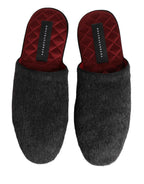 Dolce & Gabbana Dark Grey Charcoal Wool Red Slippers Shoes
