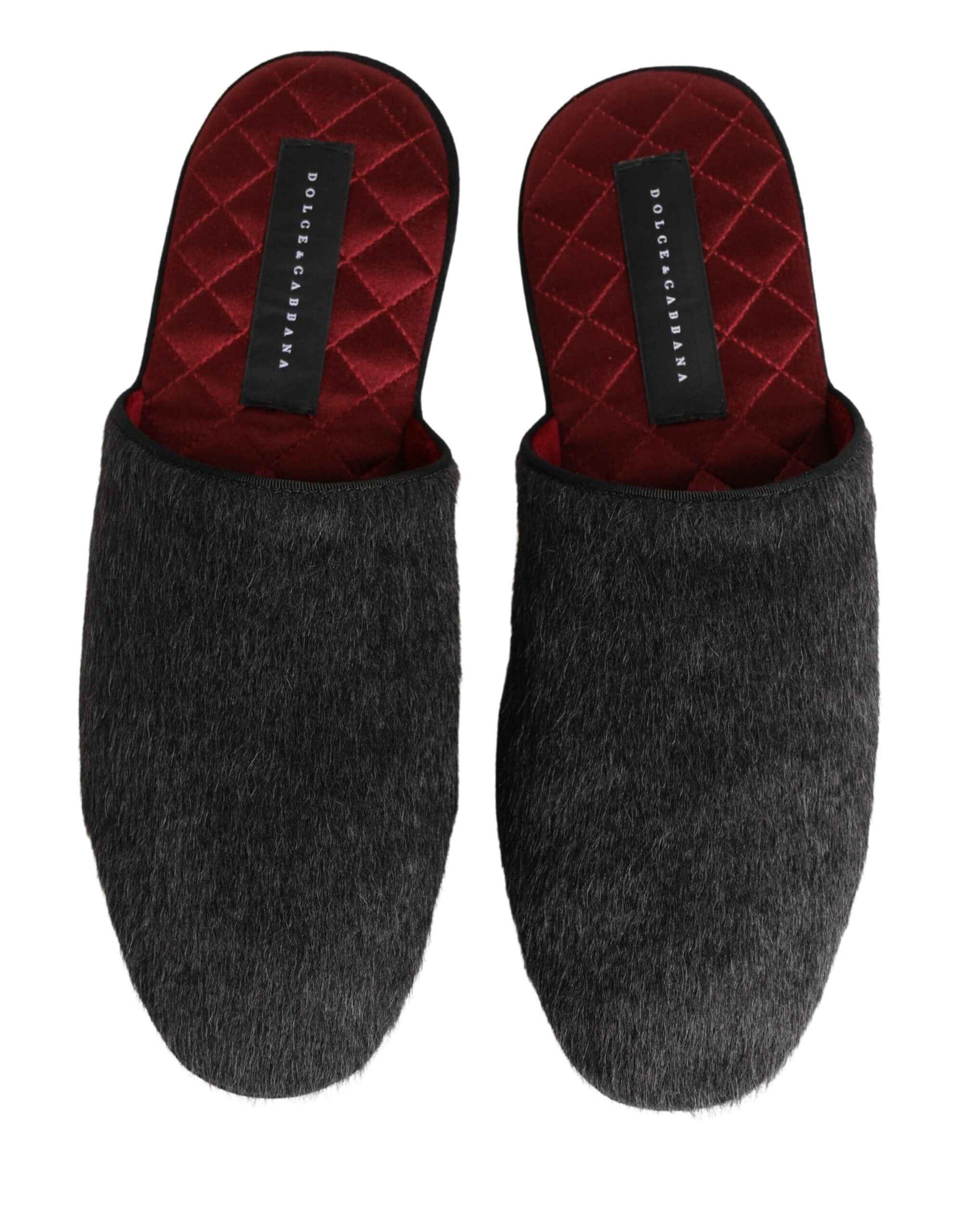 Dolce & Gabbana Dark Grey Charcoal Wool Red Slippers Shoes