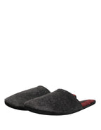Dolce & Gabbana Dark Grey Charcoal Wool Red Slippers Shoes