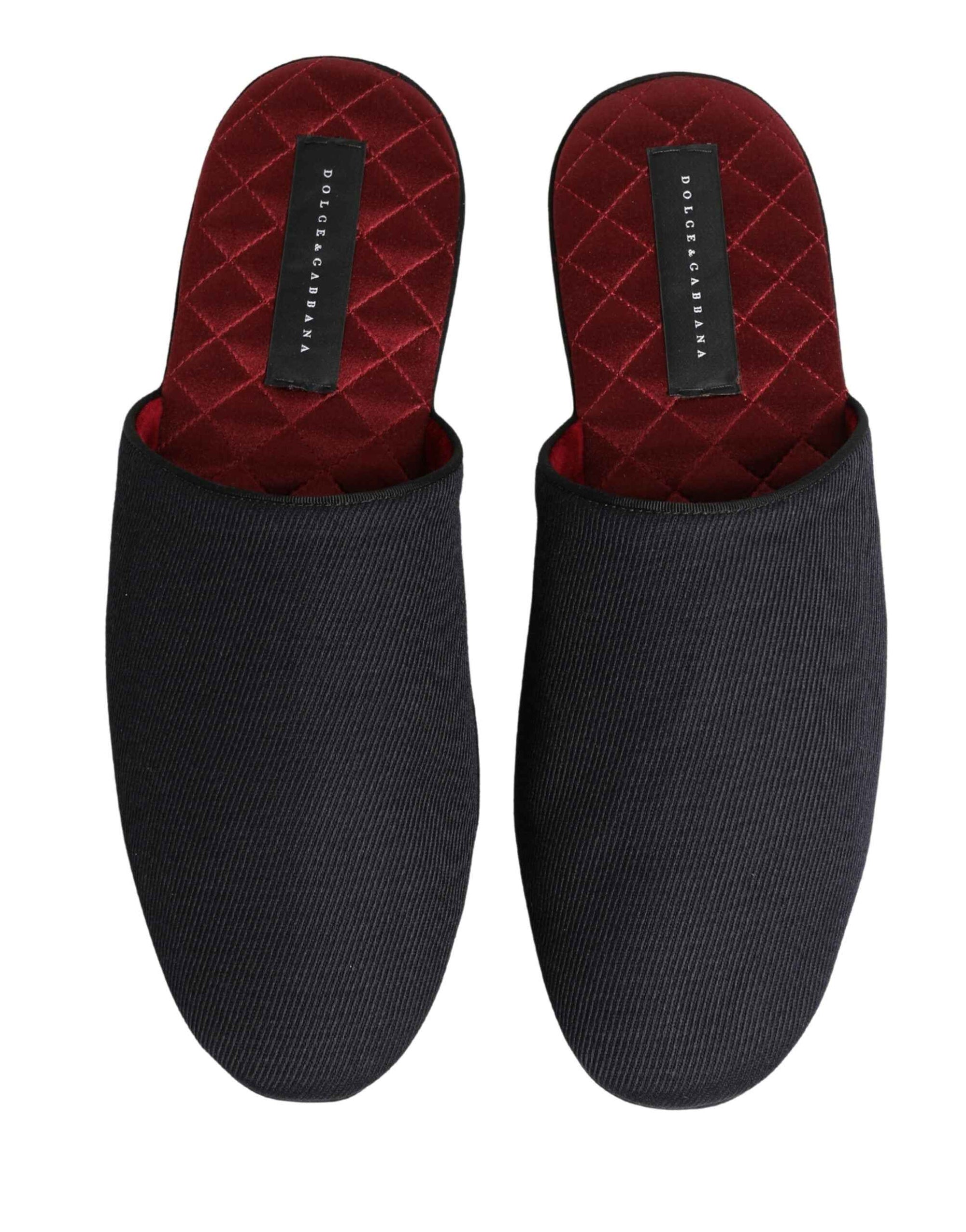 Dolce & Gabbana Dark Navy Wool Cotton Red Chevron Slippers Shoes