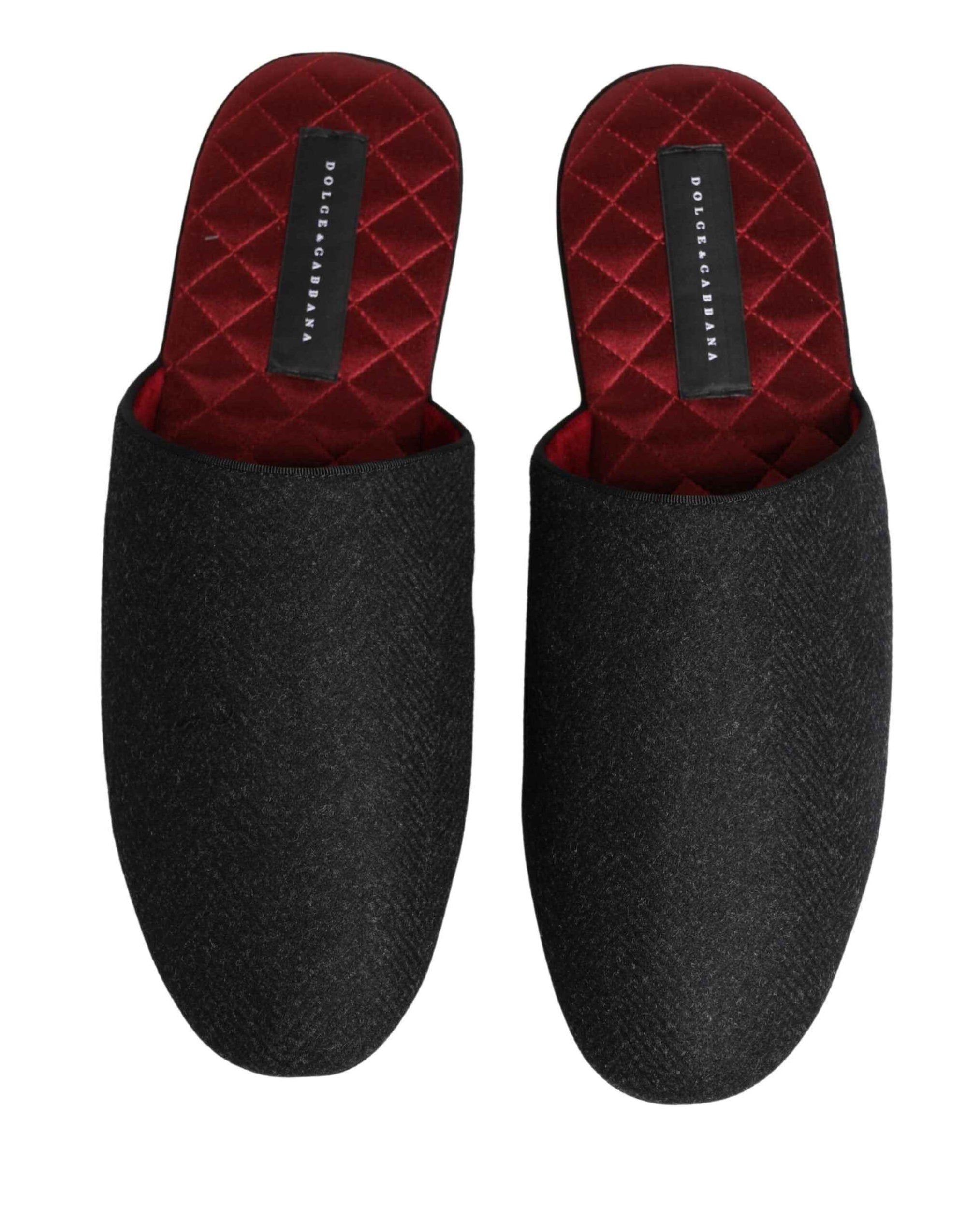 Dolce & Gabbana Anthracite Wool Cashmere Quilted Slippers Shoes