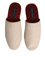 Dolce & Gabbana Beige Shetland Wool Red Quilted Slippers Shoes