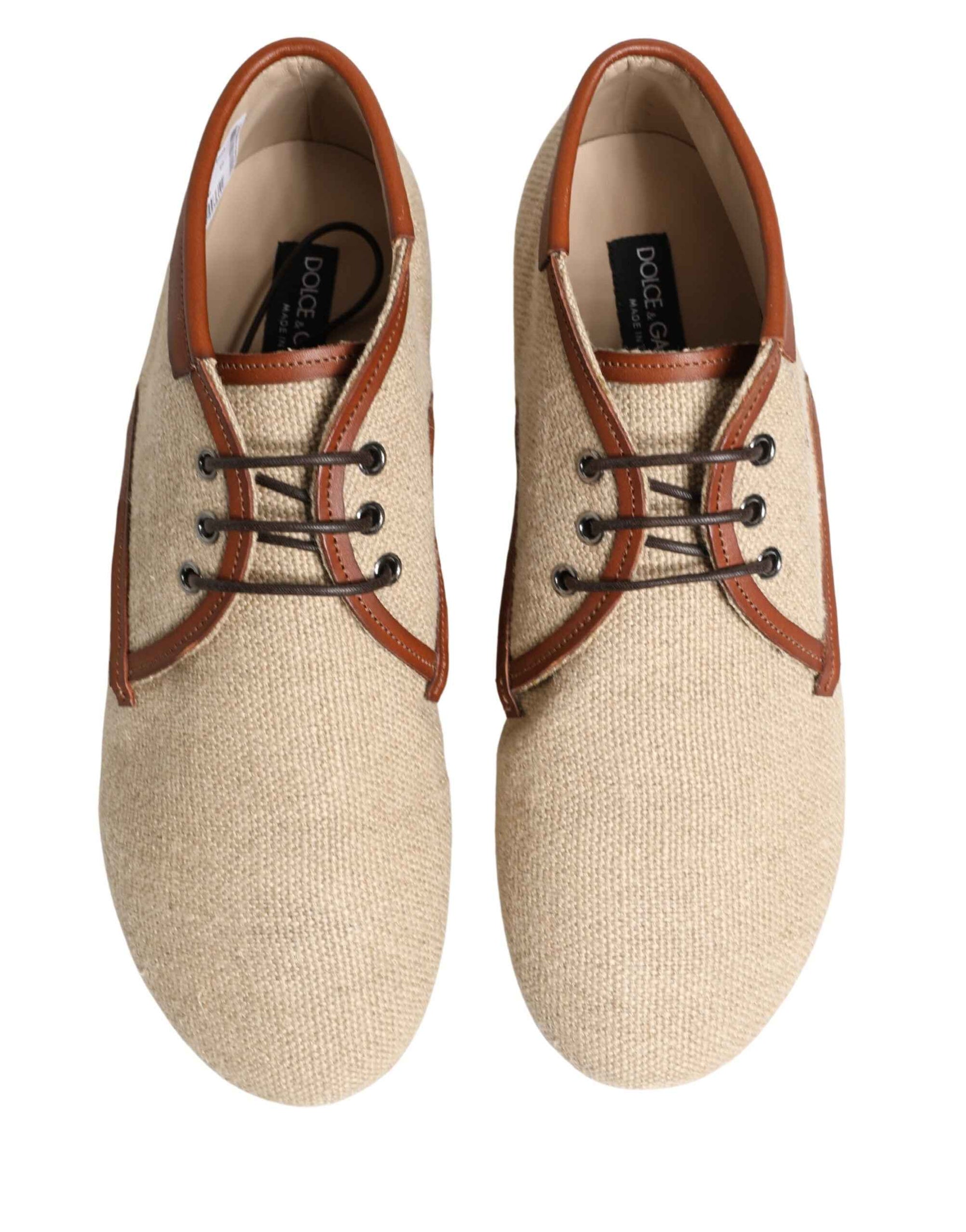 Dolce & Gabbana Beige Canvas Lace-Up Men Dress Derby Shoes