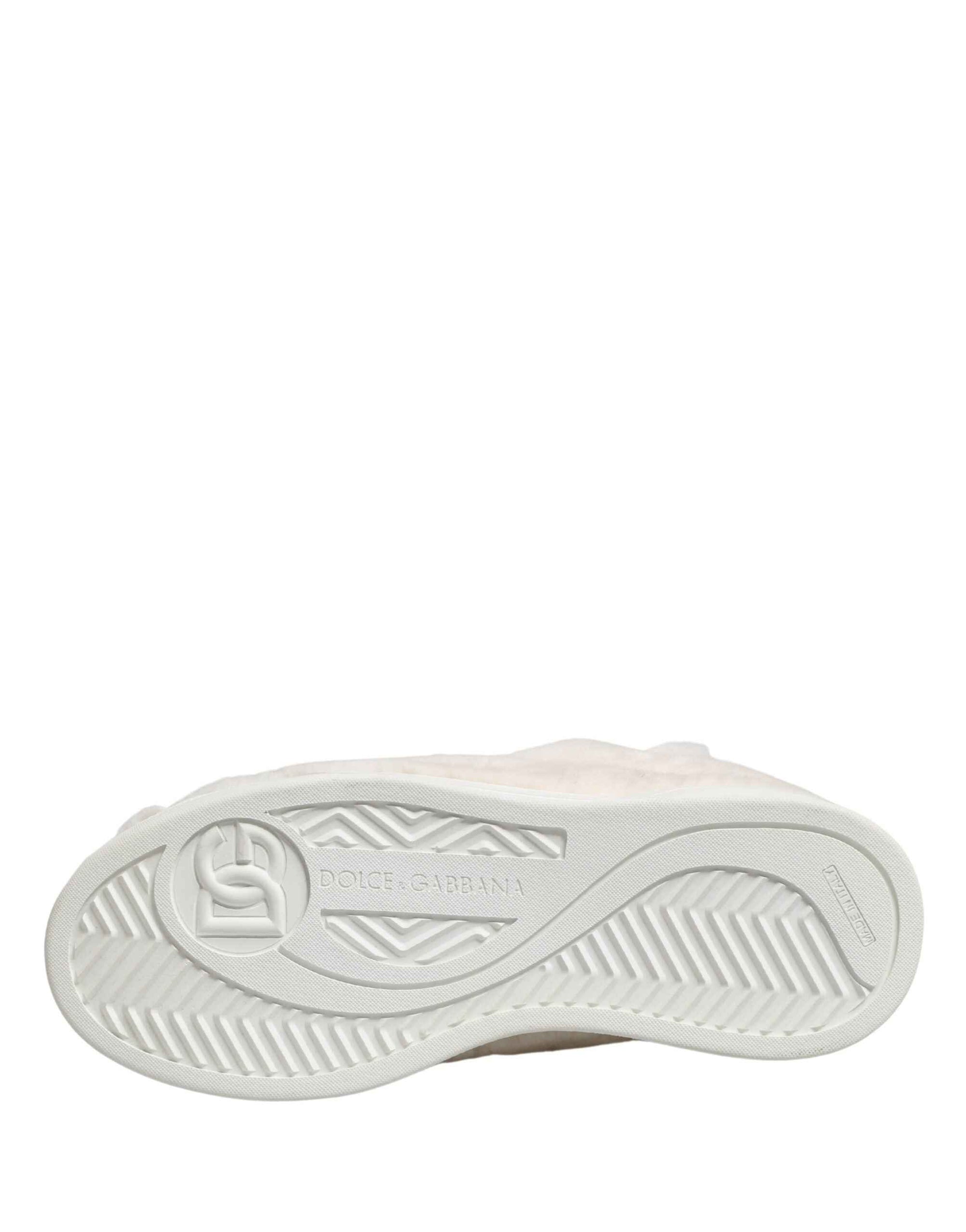 Dolce & Gabbana White Shearling Fur Bianco Low Top Sneakers Shoes