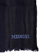 Dolce & Gabbana Dark Blue Wool Knit Unisex Wrap Fringe Shawl 170cm x 60cm Scarf