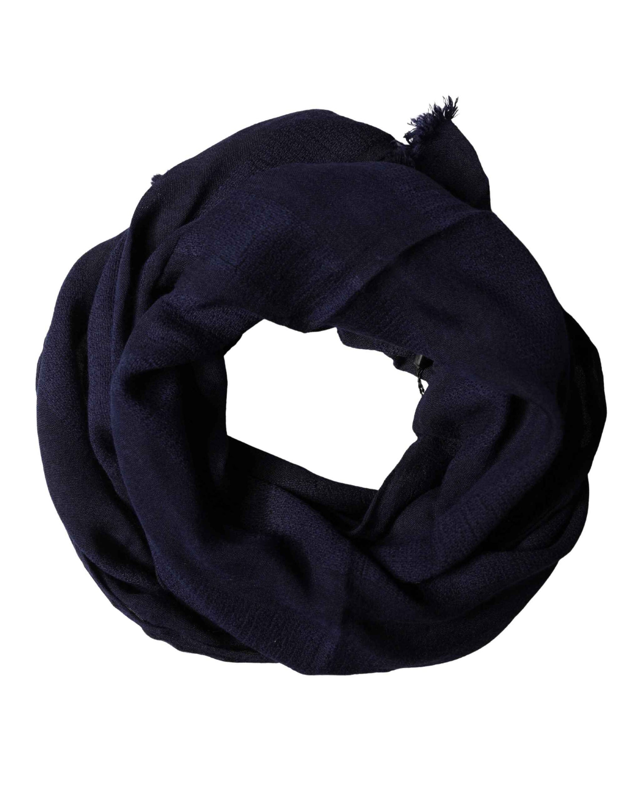 Dolce & Gabbana Dark Blue Wool Knit Unisex Wrap Fringe Shawl 170cm x 60cm Scarf