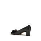 Ferragamo Black Calf Leather Bos Taurus Mid Heel Pumps