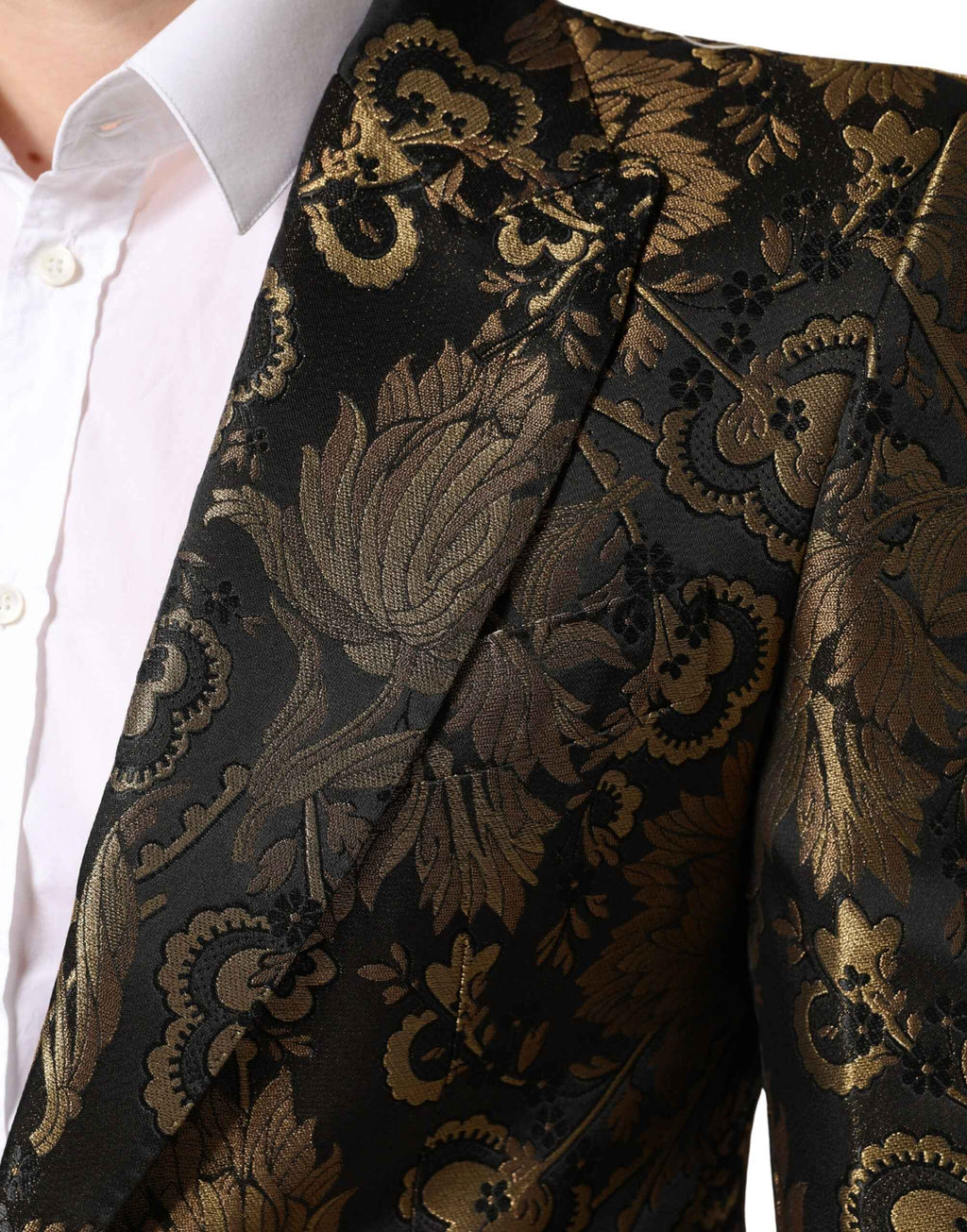 Dolce & Gabbana Gold Jacquard Single Breasted Tuxedo Blazer