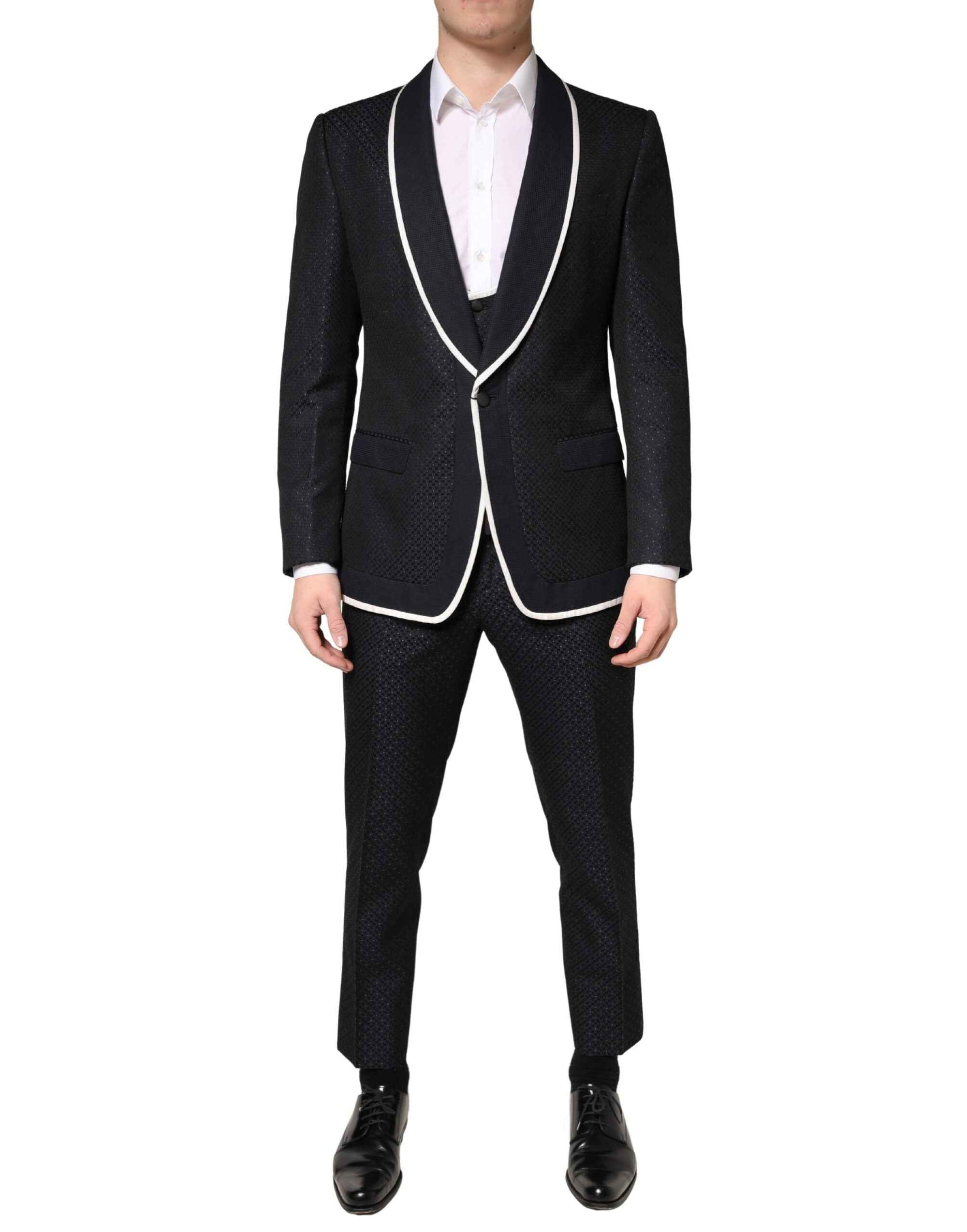 Dolce & Gabbana Black White Single Breasted SICILIA Men 3 Piece Suit