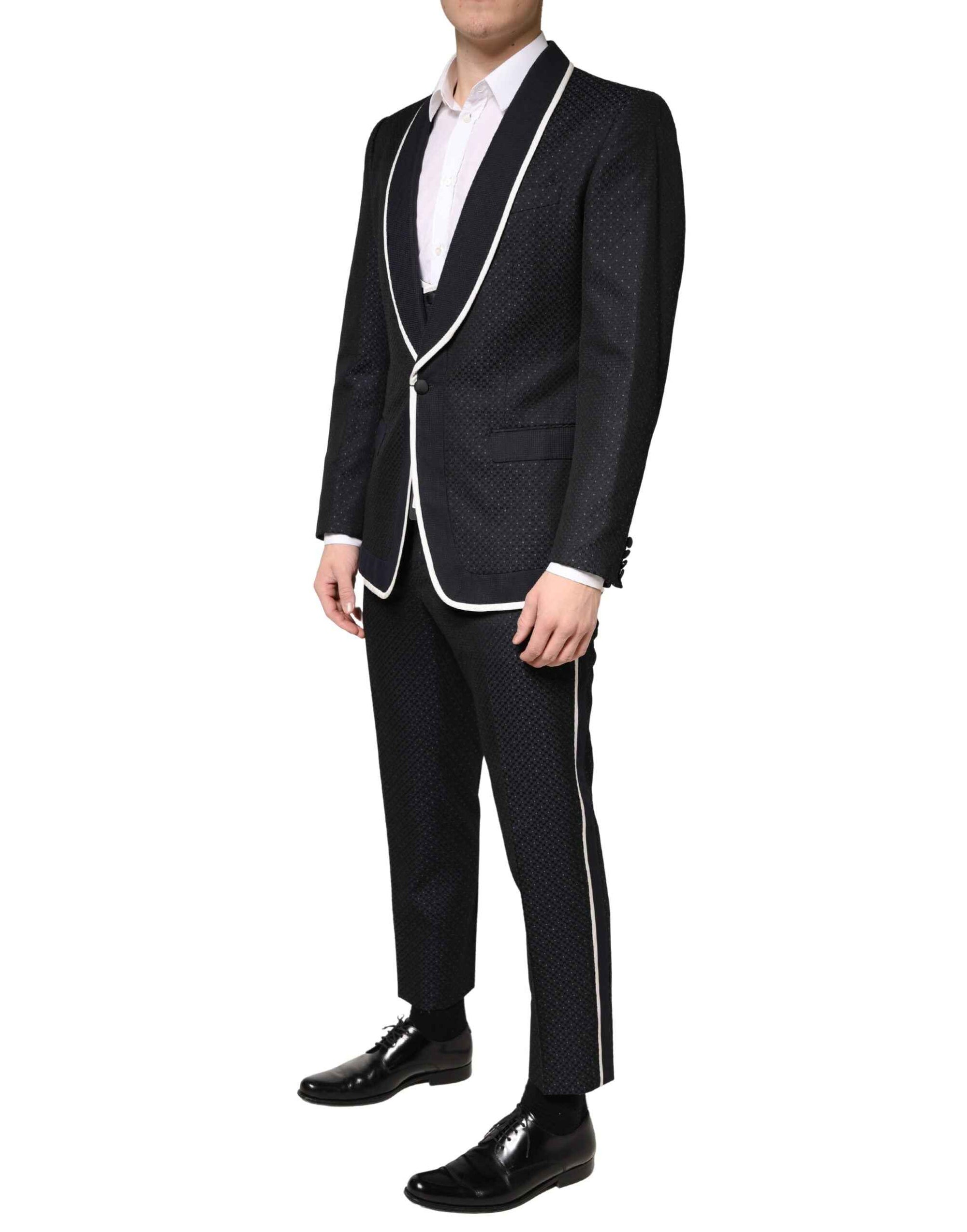 Dolce & Gabbana Black White Single Breasted SICILIA Men 3 Piece Suit
