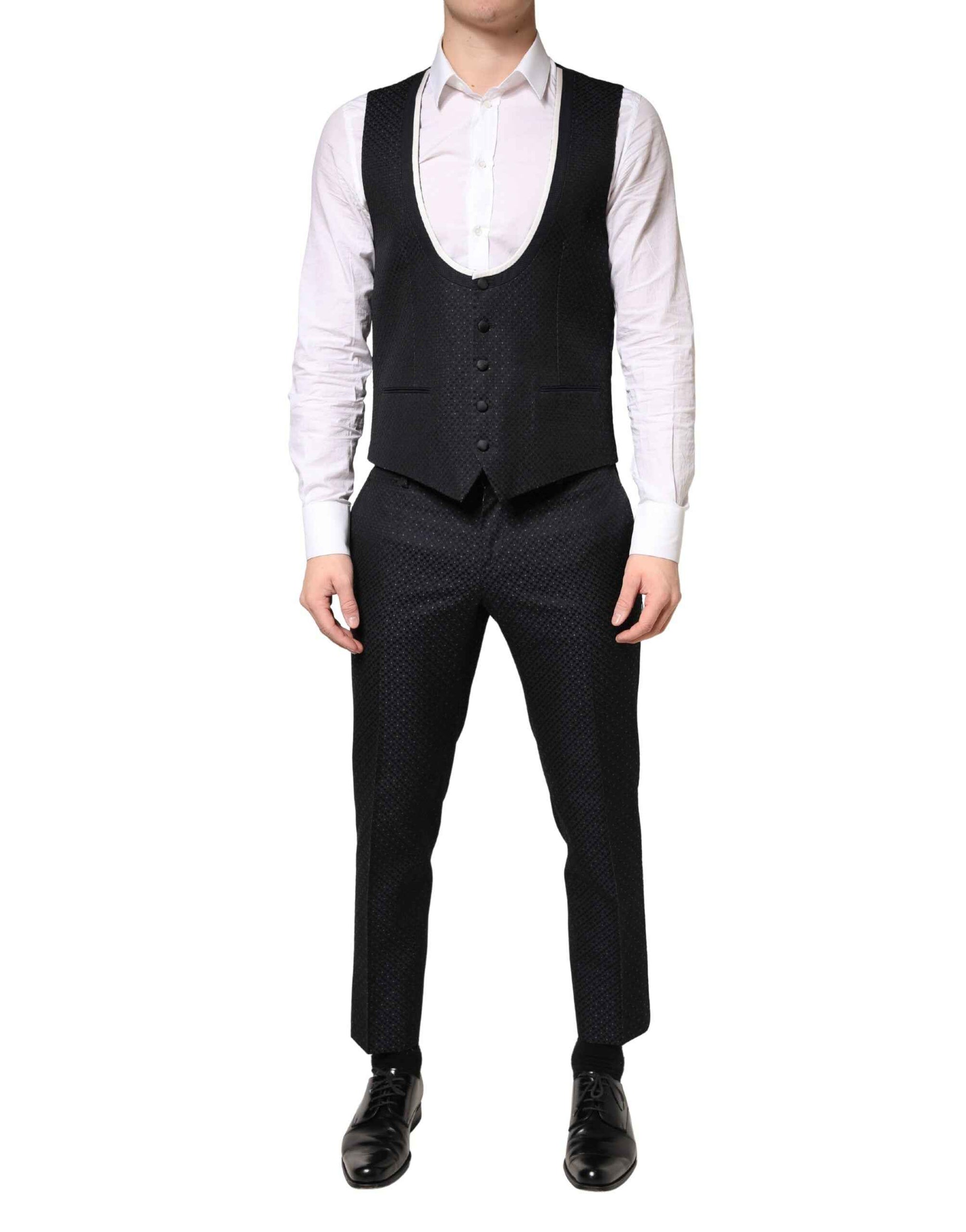 Dolce & Gabbana Black White Single Breasted SICILIA Men 3 Piece Suit
