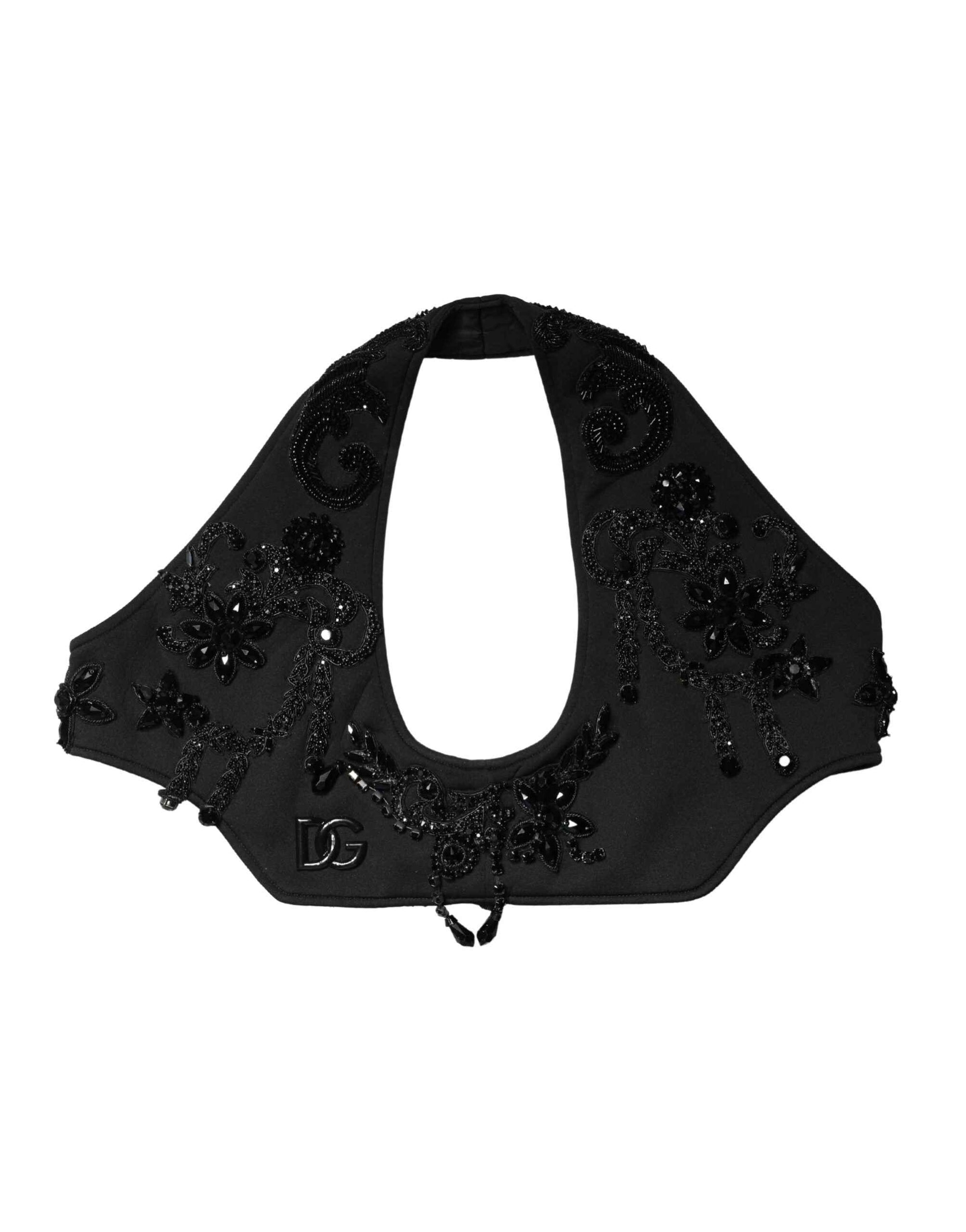 Dolce & Gabbana Black Crystal Embellished Crop Waistcoat One Size Vest
