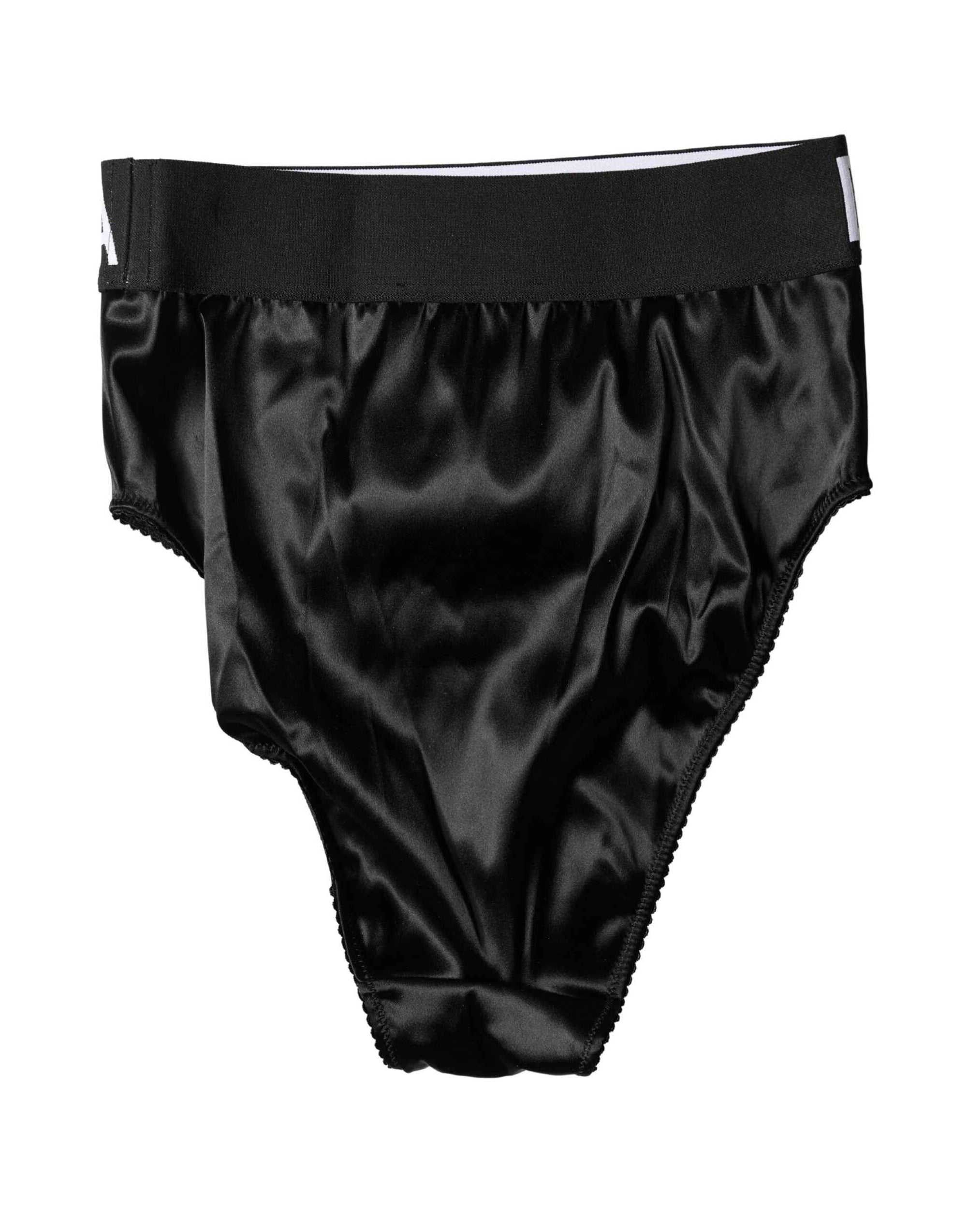 Dolce & Gabbana Black Satin High-Waist Brief Logo Women Underwear