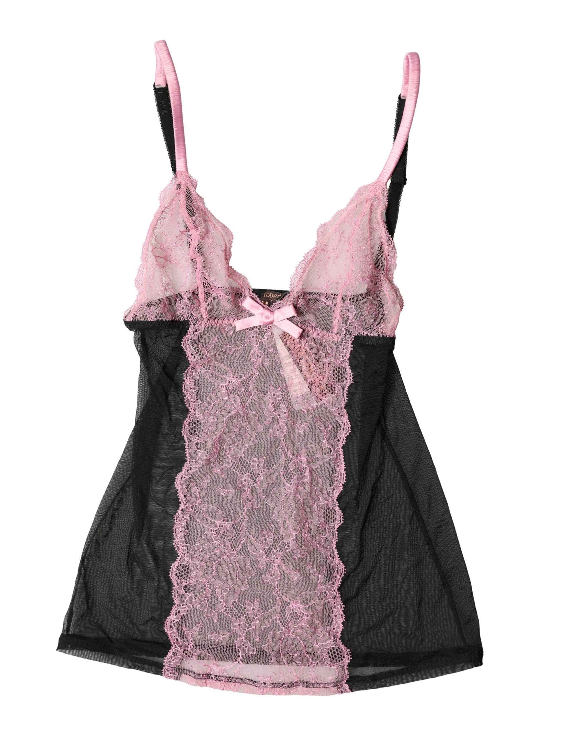 Roberto Cavalli Black Pink Floral Lace Lingerie Top Underwear