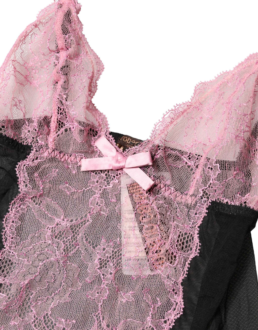 Roberto Cavalli Black Pink Floral Lace Lingerie Top Underwear