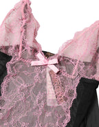 Roberto Cavalli Black Pink Floral Lace Lingerie Top Underwear