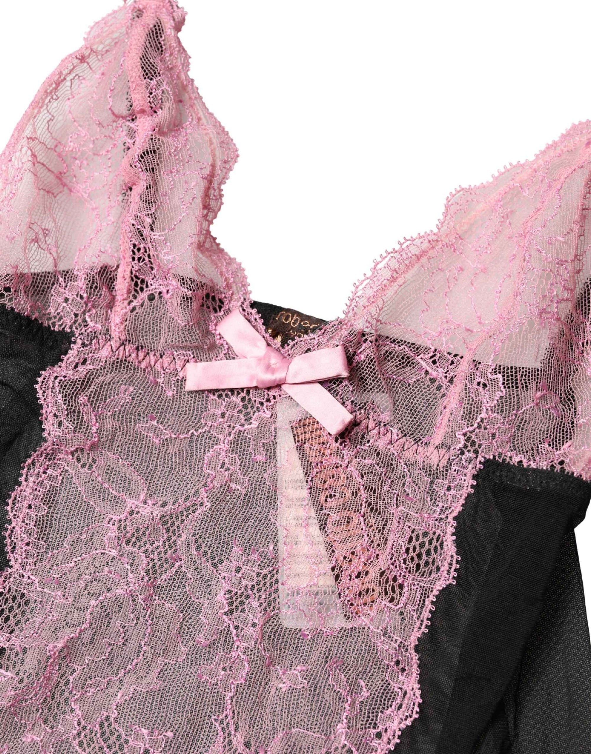 Roberto Cavalli Black Pink Floral Lace Lingerie Top Underwear