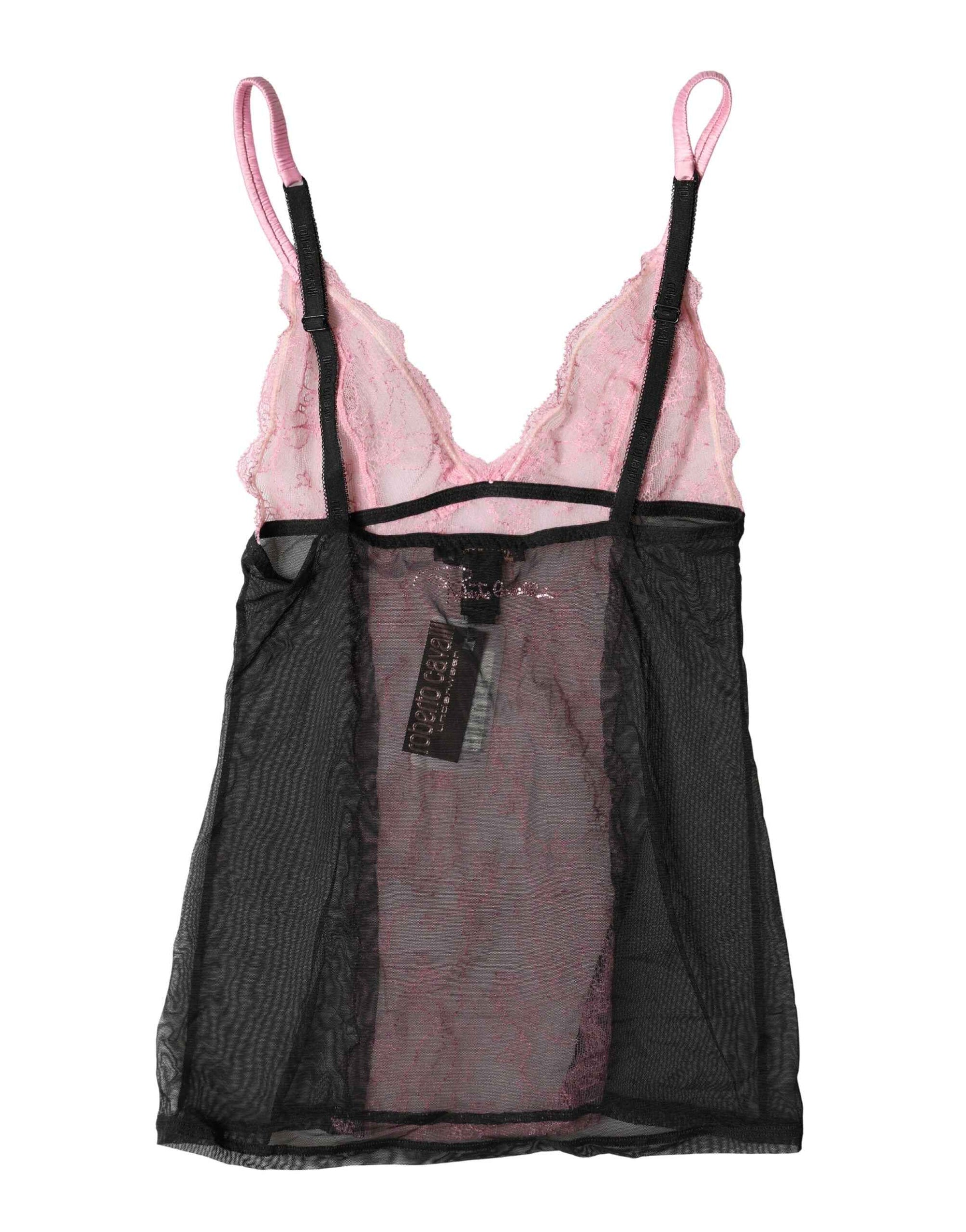 Roberto Cavalli Black Pink Floral Lace Lingerie Top Underwear