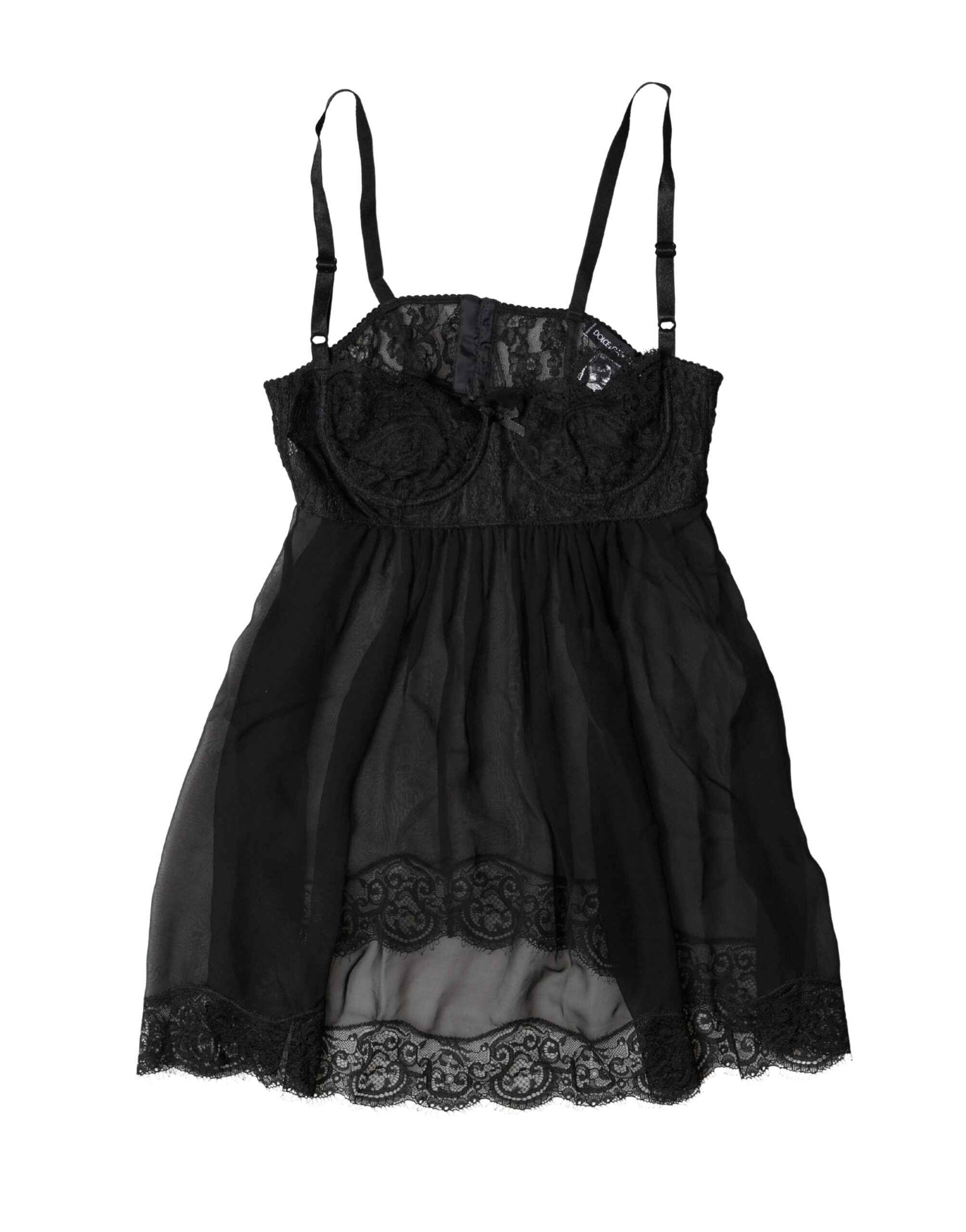 Dolce & Gabbana Black Silk Floral Lace Lingerie Top Underwear