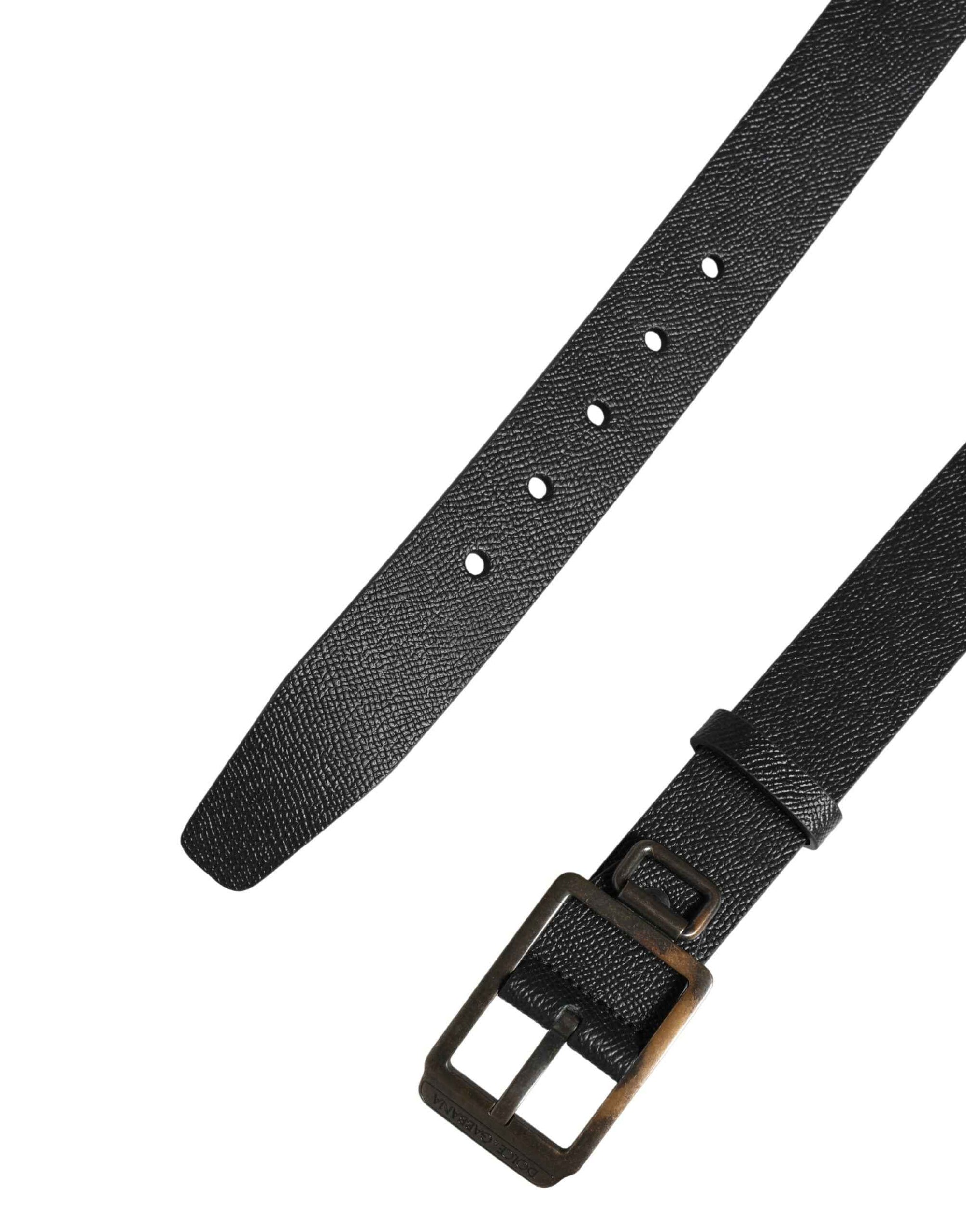 Dolce & Gabbana Black Calf Leather Gold Metal Buckle  Belt