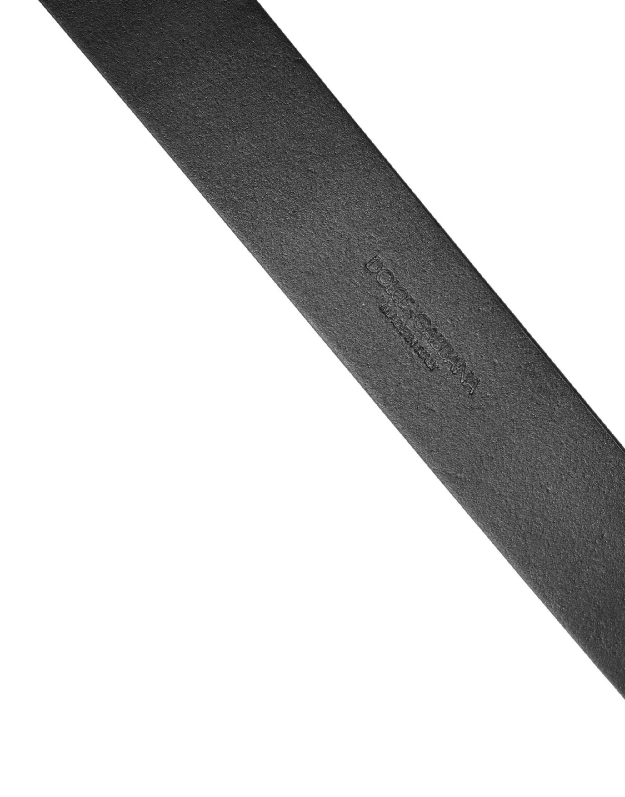 Dolce & Gabbana Black Calf Leather Silver Metal Buckle Belt