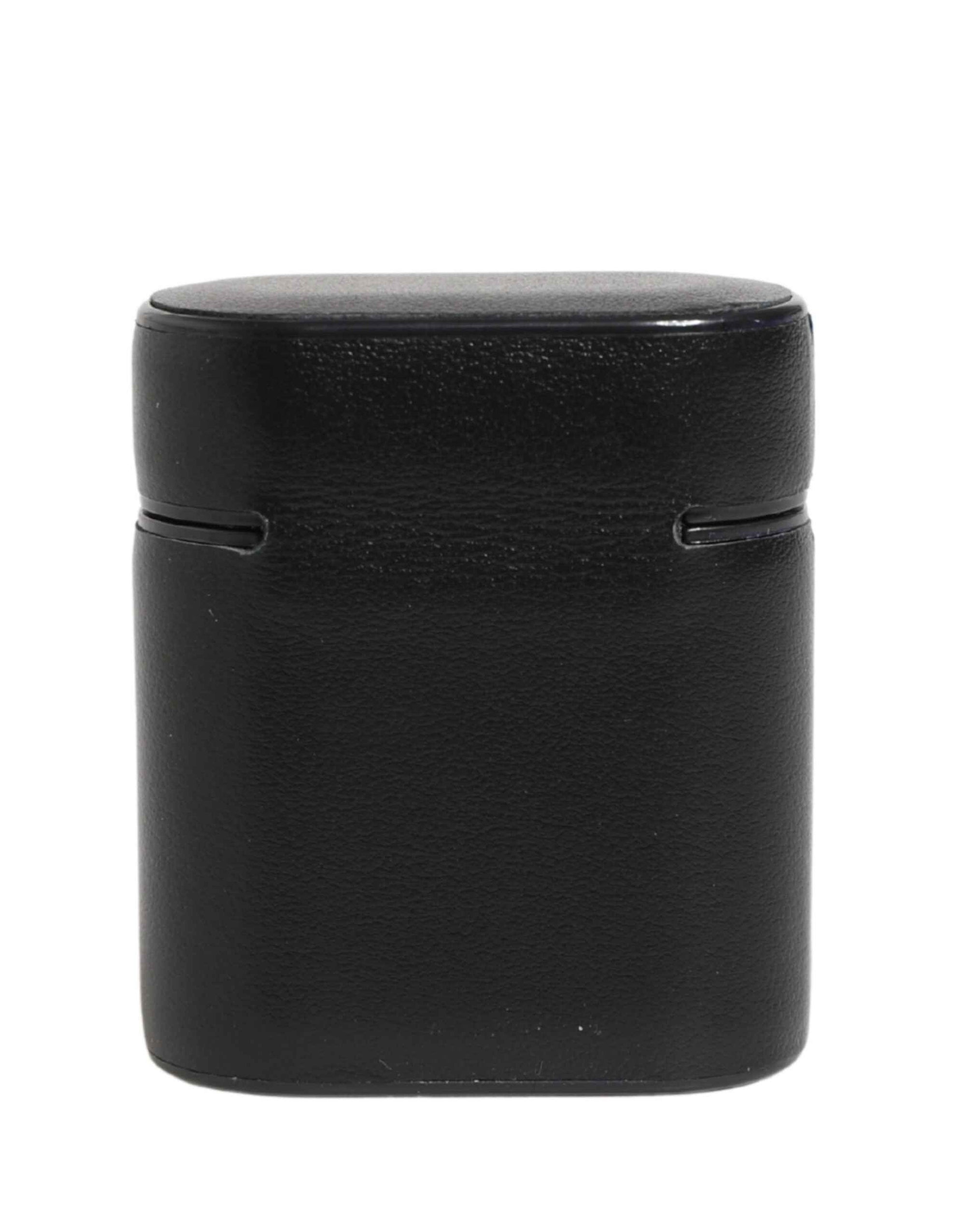 Dolce & Gabbana Black Calf Leather Logo Print Flip Holder Airpods Case
