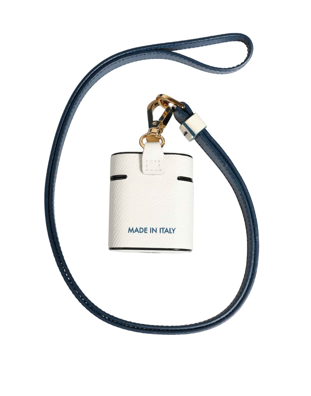 Dolce & Gabbana White Calf Leather Logo Flip Holder Strap Airpods Case