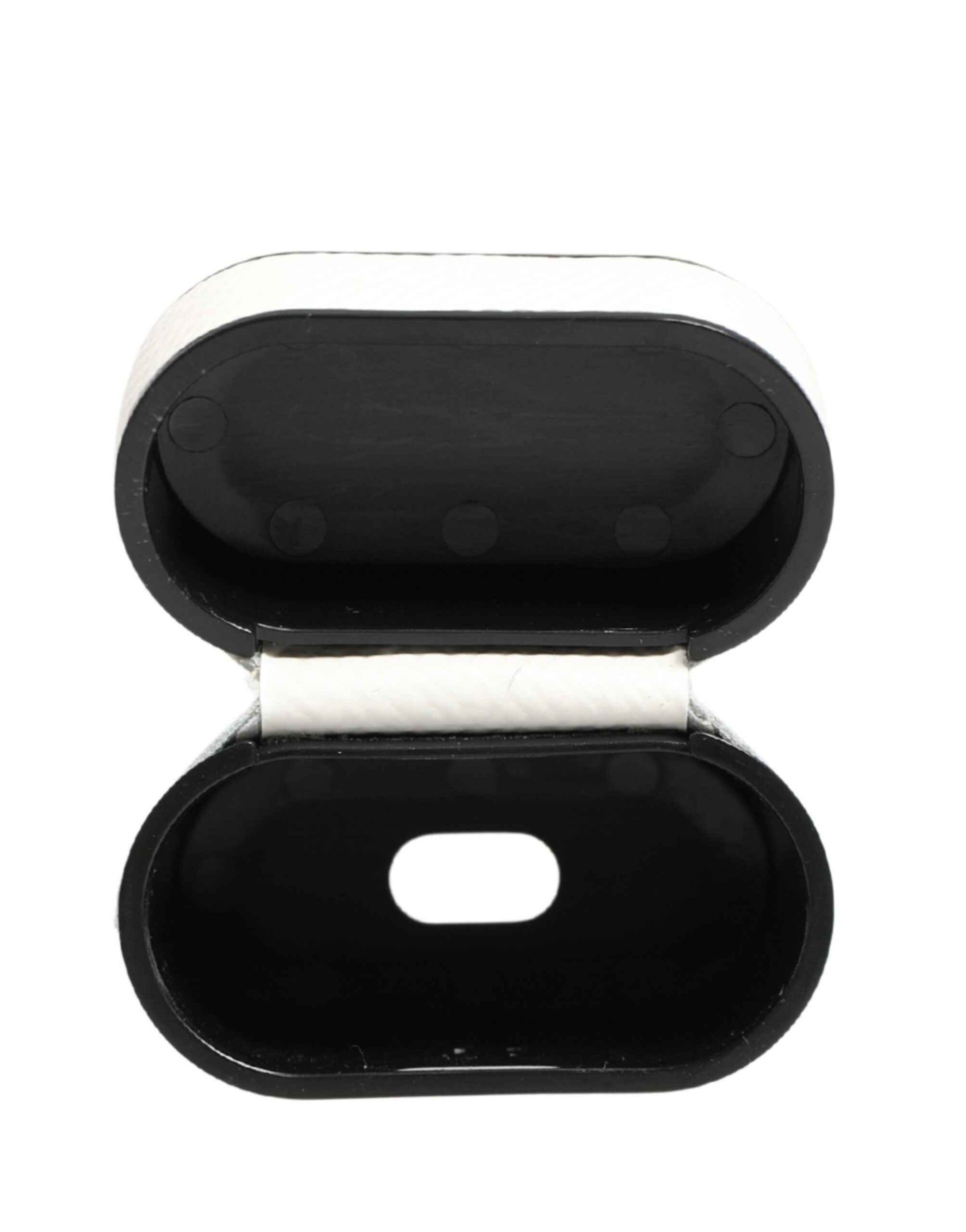 Dolce & Gabbana White Calf Leather Logo Flip Holder Strap Airpods Case