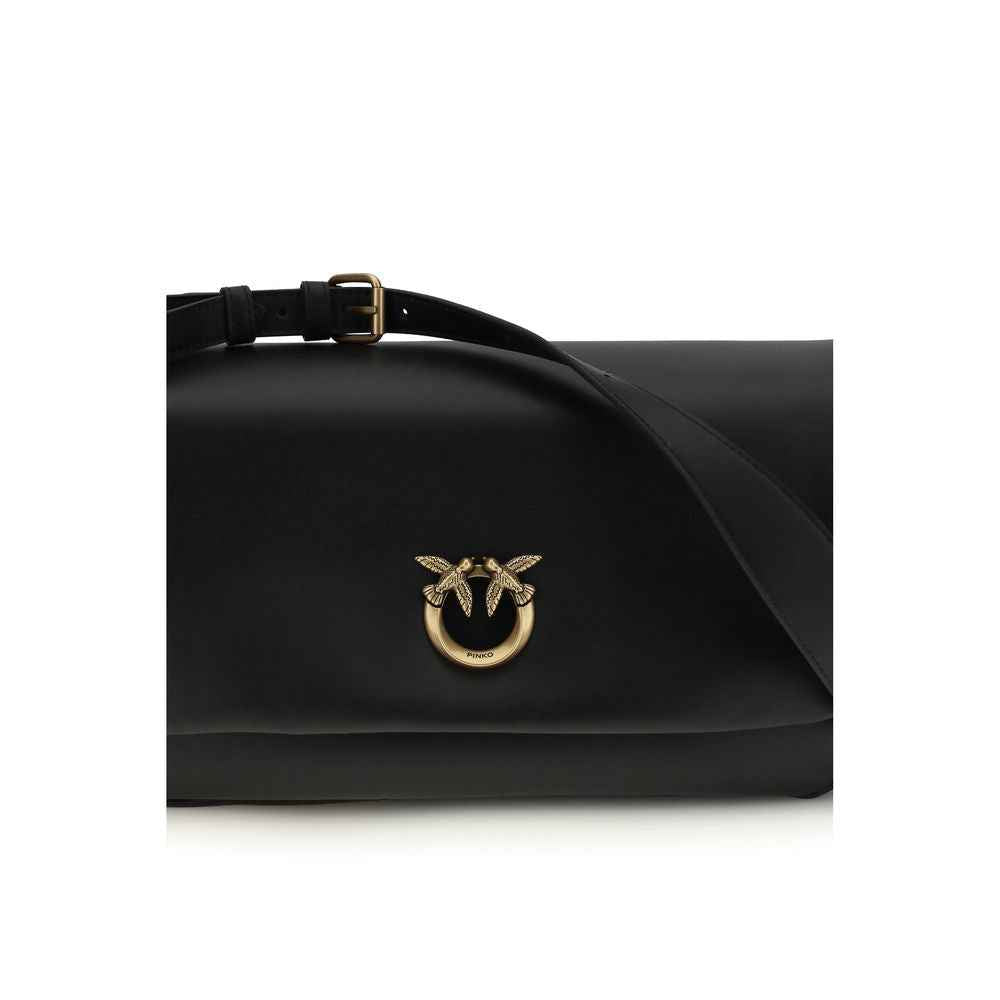 PINKO Black Calf Leather Bos Taurus Shoulder Bag