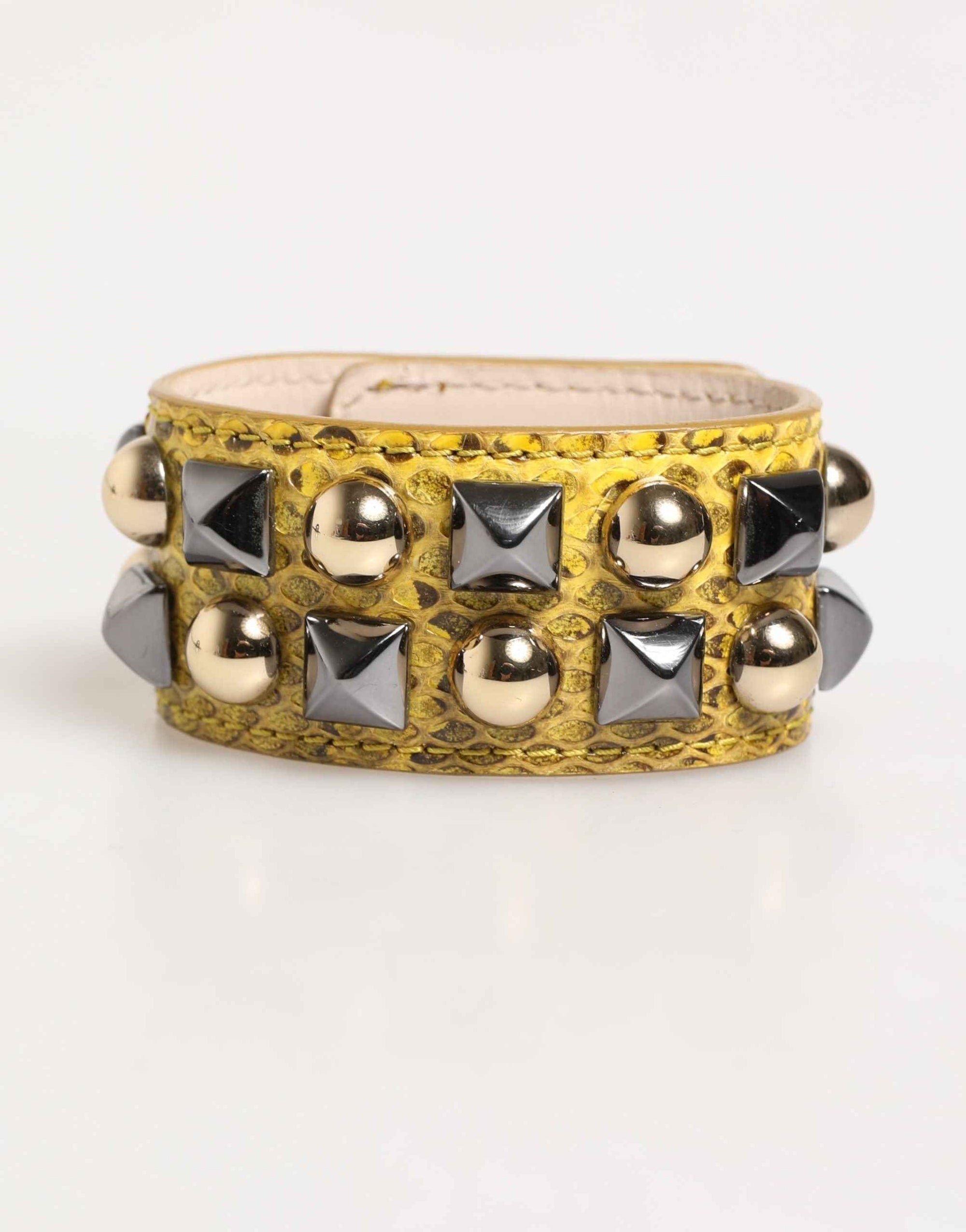 Dolce & Gabbana Yellow Leather Cuff Studded Embellished Bracelet